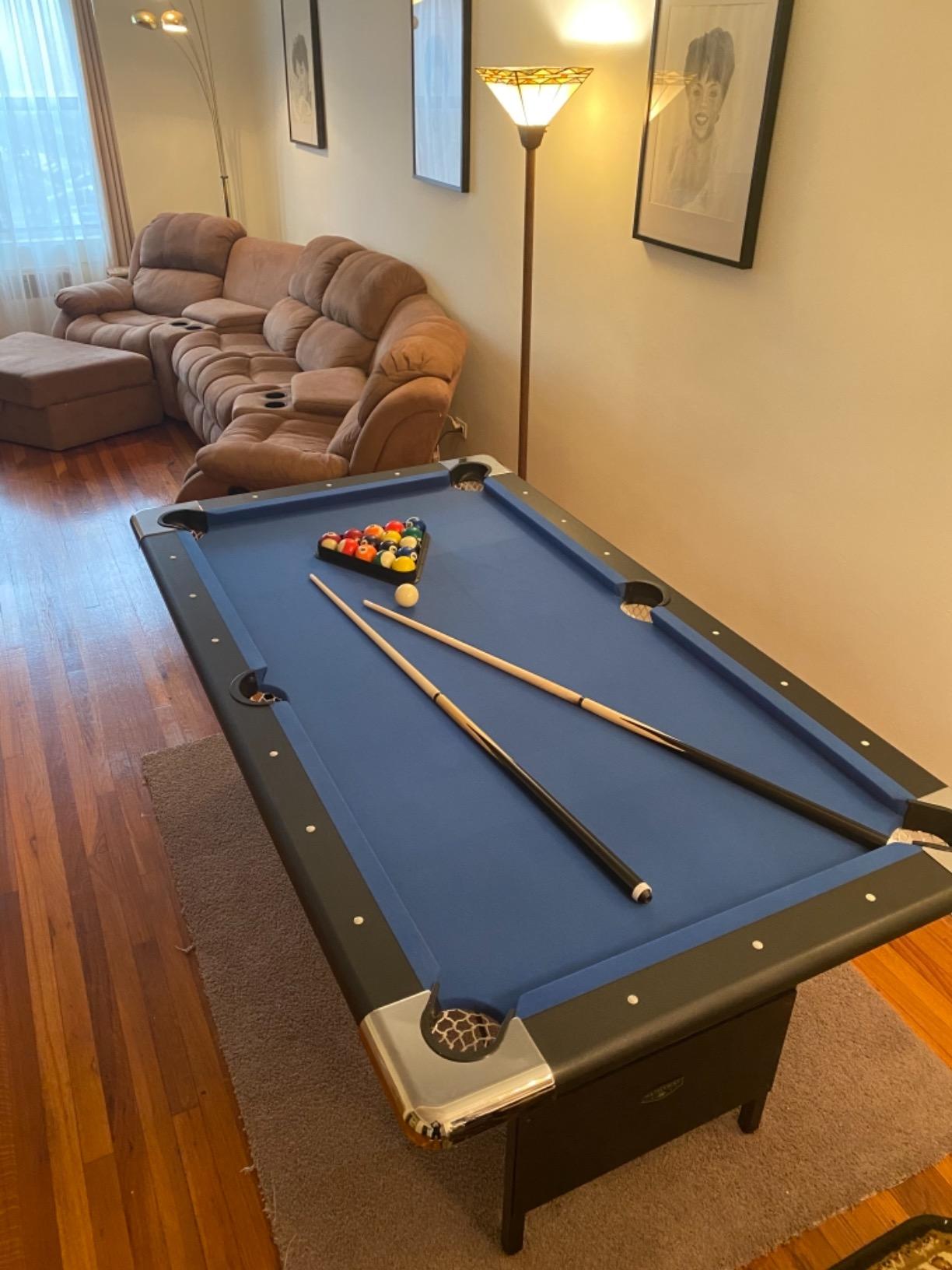 Hathaway Fairmont Folding Pool Table for Family & Home Use Includes Full Set of Billiard Balls, Cues, Chalk, Triangle and Carrying Bag, Portable Space-Saving Table customer photo 2