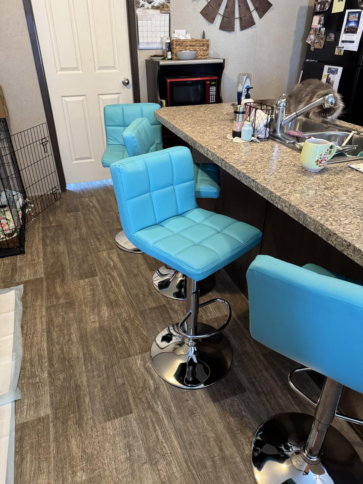 Homall Bar Stools Modern PU Leather Adjustable Swivel Barstools, Armless Hydraulic Kitchen Counter Bar Stool Extra Height Square Island Barstool with Back Set of 2 (Leather, Black) customer photo 1
