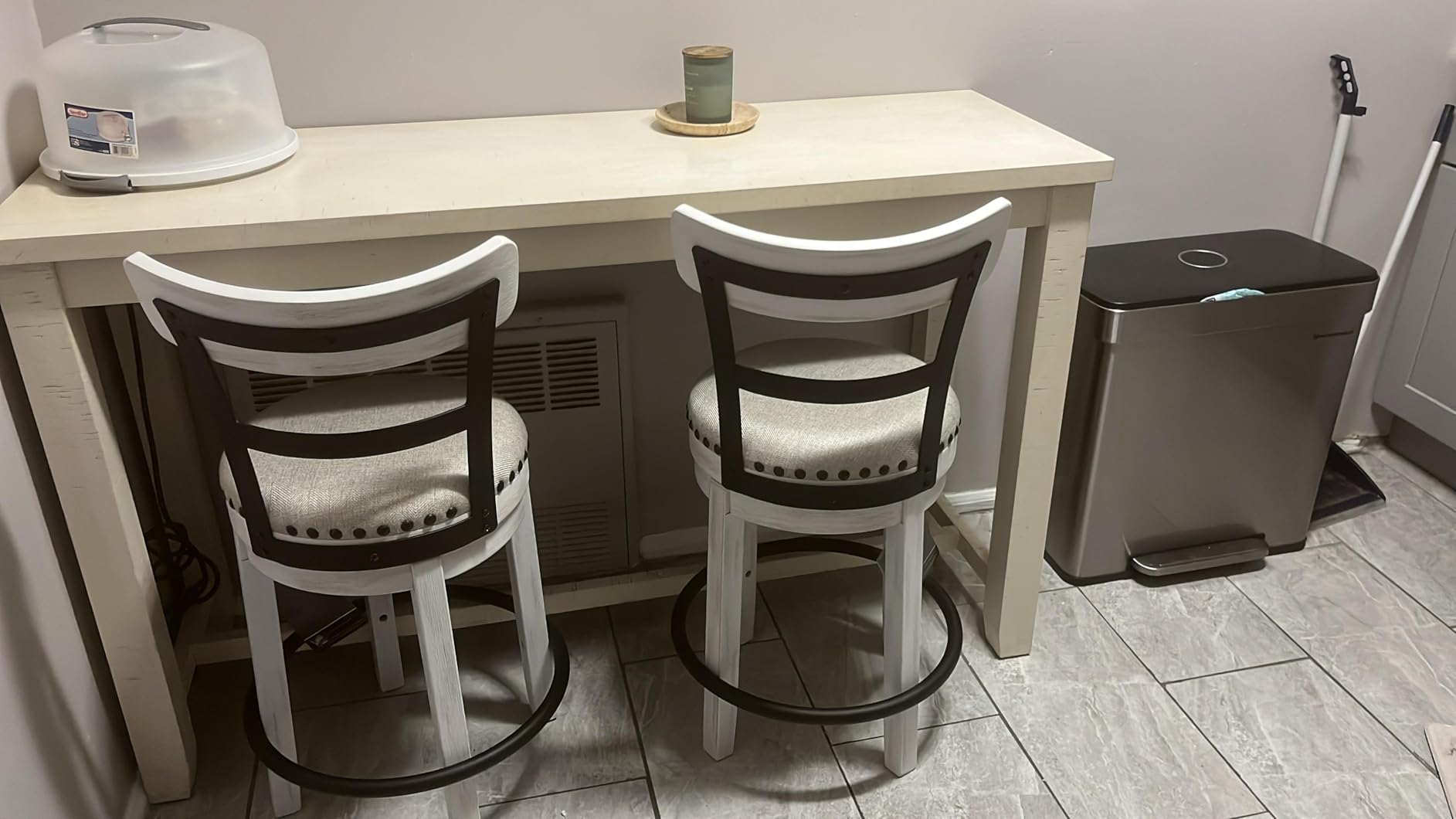 Signature Design by Ashley Valebeck Swivel Barstool With Back, Rustic-Industrial Wood and Metal, 360-Degree Swivel Counter Height Stool for Kitchen Island Seating customer photo 2
