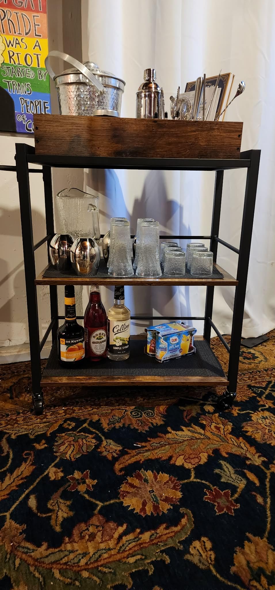 VASAGLE Kitchen Serving Cart with Removable Tray, 3-Tier Kitchen Utility Cart on Wheels with Storage, with Brakes, Leveling Feet, Rustic Brown and Black ULRC72X customer photo 2