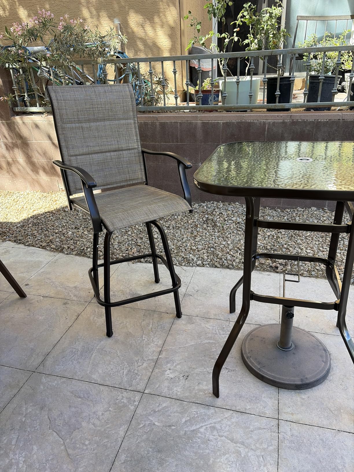 PHI VILLA Outdoor Swivel Bar Stools Set of 2, High Top Patio Chairs with Padded Textilene Seating, All-Weather Bar Height Furniture for Kitchen or Outside customer photo 1