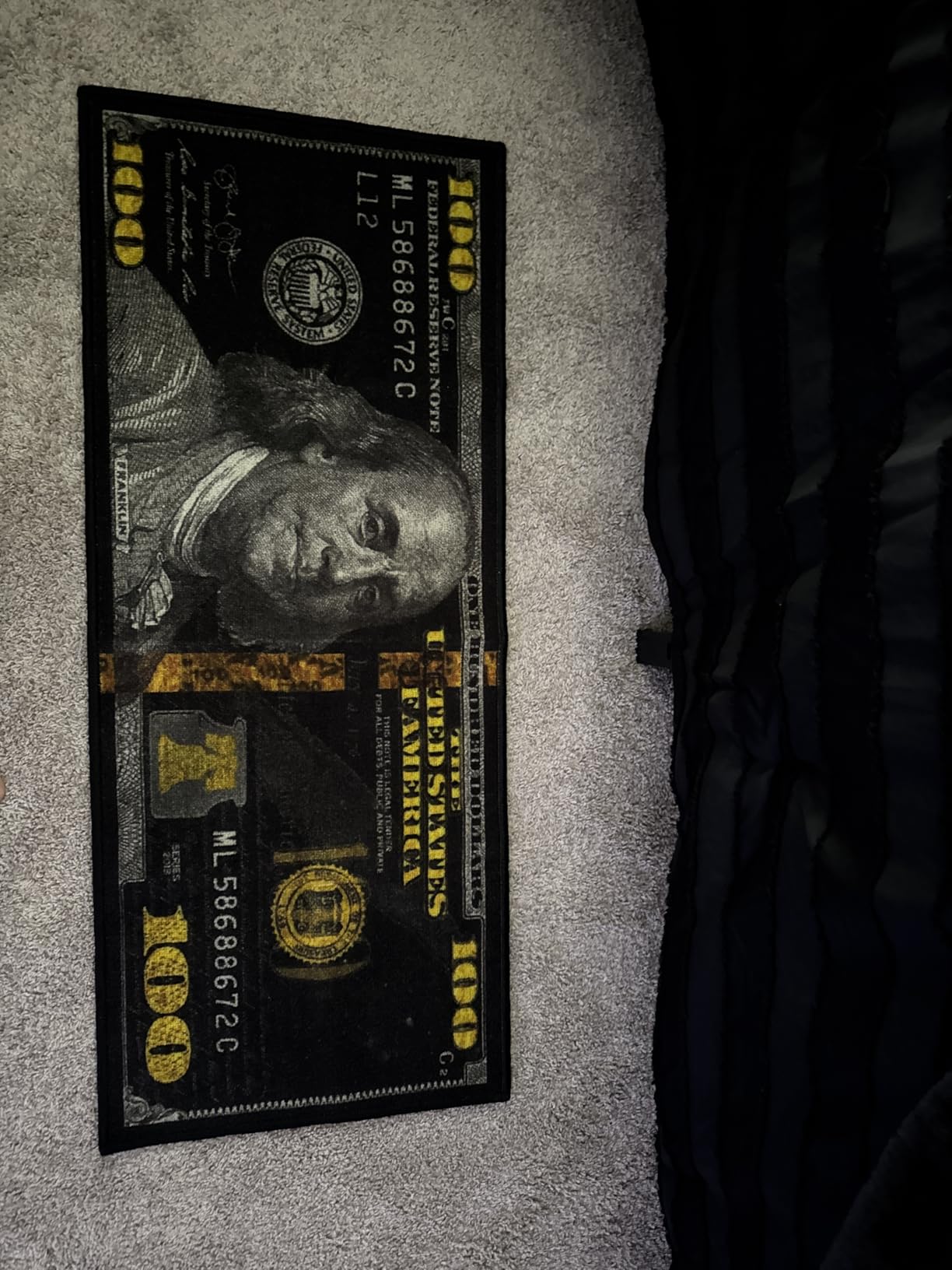 HUAHOO Black Money Rugs 100 Dollar Bill Area Rug Door Mat Runner for Living Room Bedroom Indoor Outdoor Rug 22