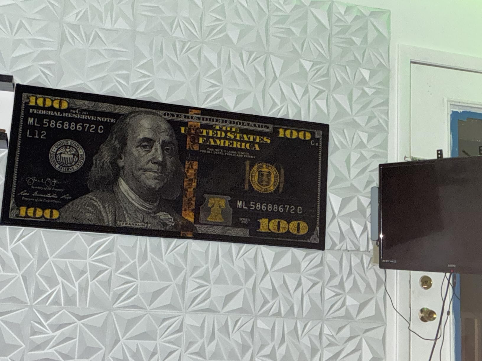 HUAHOO Black Money Rugs 100 Dollar Bill Area Rug Door Mat Runner for Living Room Bedroom Indoor Outdoor Rug 22