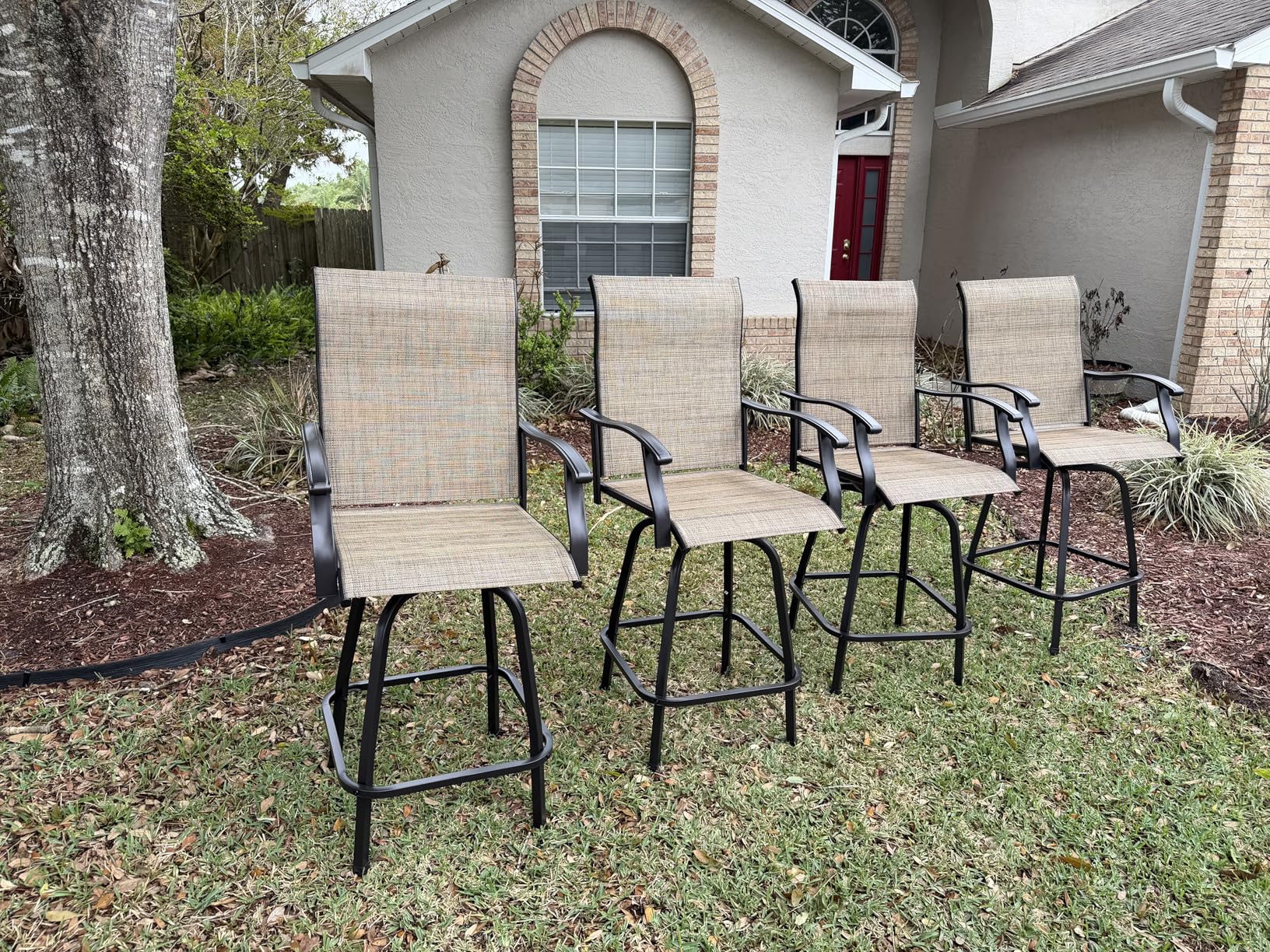 MFSTUDIO Outdoor Bar Stools Set of 4, Swivel Bar Height Patio Chairs Outdoor Barstools High Top Patio Swivel Bar Chairs, Breathable Textilene customer photo 1