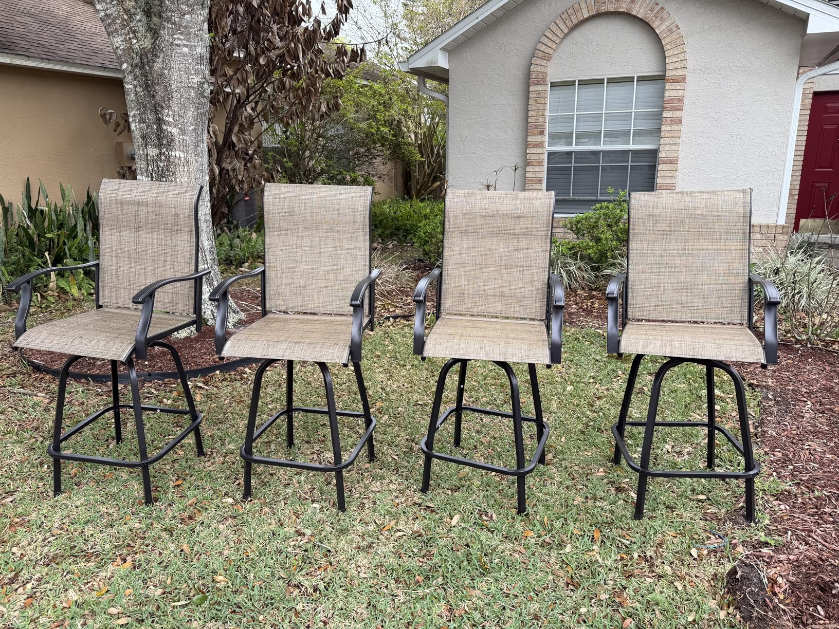 MFSTUDIO Outdoor Bar Stools Set of 4, Swivel Bar Height Patio Chairs Outdoor Barstools High Top Patio Swivel Bar Chairs, Breathable Textilene customer photo 2