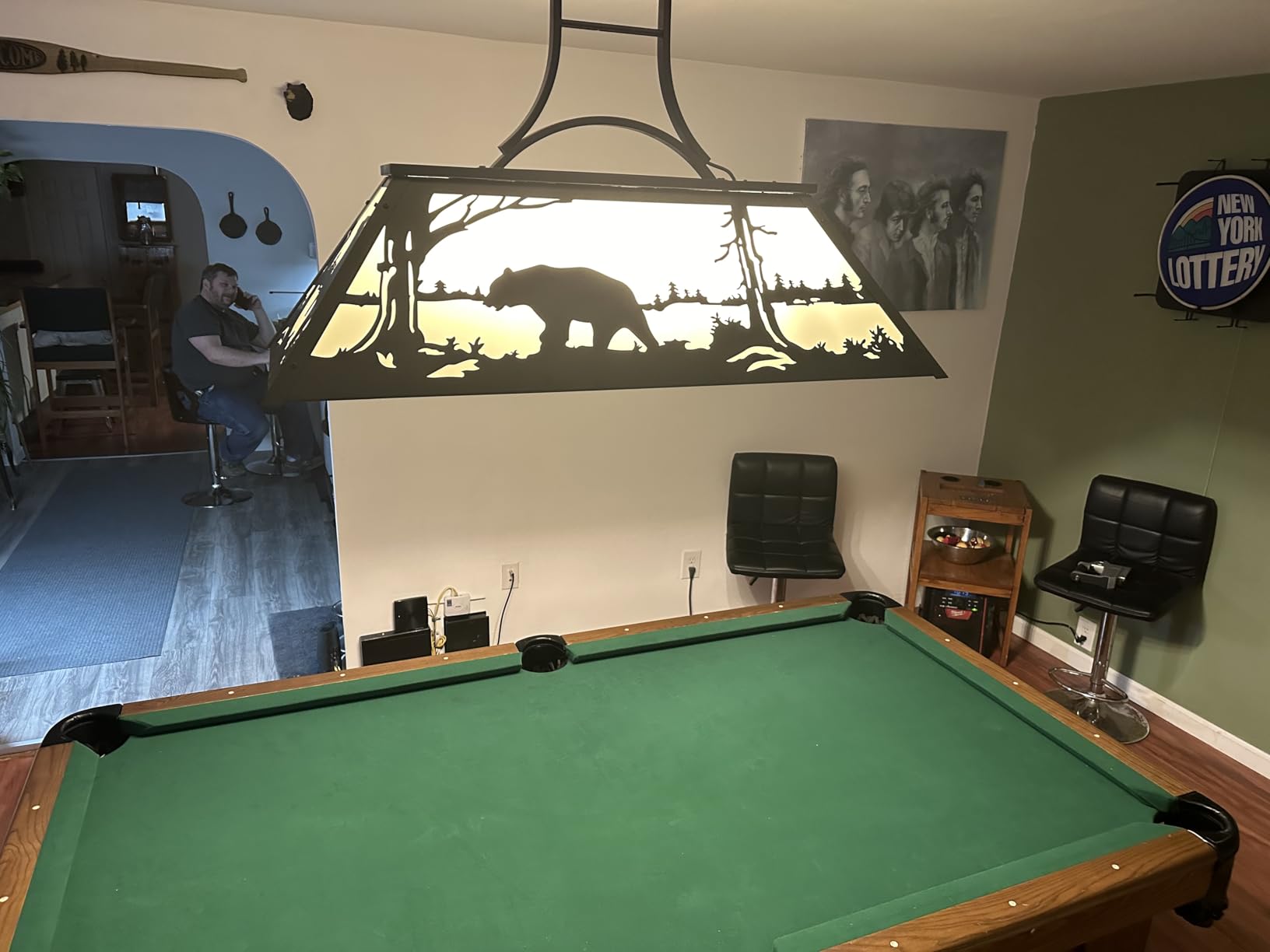 Wellmet Vintage Pool Table Light, 3 Lights Rustic Billiards Light Fixtures with Tiffany-Style Bear Shade for Game Room, Cabin, Billiards Table, Man Cave Farmhouse Chandelier for Wild West Style customer photo 2