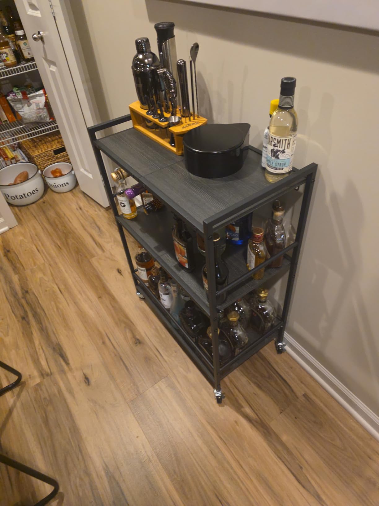 TUTOTAK Bar Cart, Serving Cart for Home, Microwave Cart, Drink Cart, Mobile Kitchen Shelf with Wine Rack and Glass Holder, Rolling Beverage Cart BC01BB030 customer photo 1