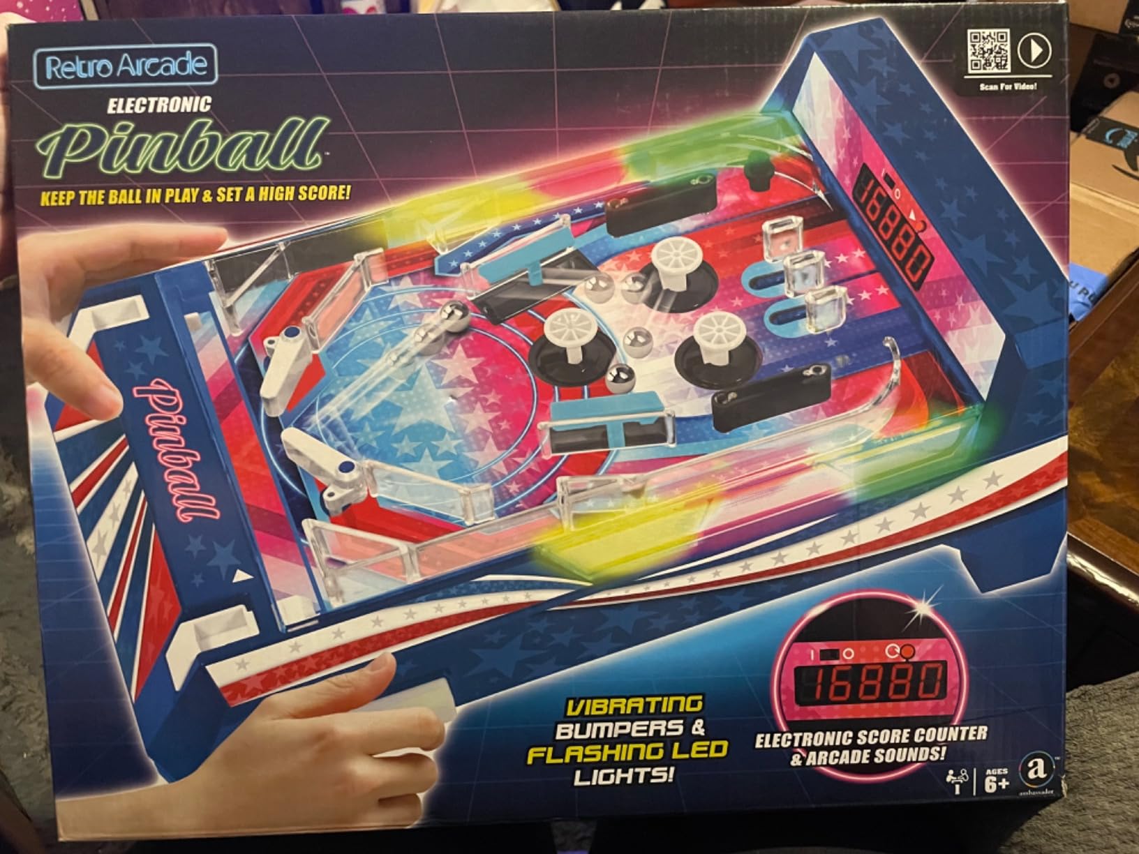 Merchant Ambassador Retro Arcade Electronic: Pinball - Tabletop Game, Vibrating Bumpers, LED Lights, Sound Effects, 1 Player, Ages 6+ customer photo 1