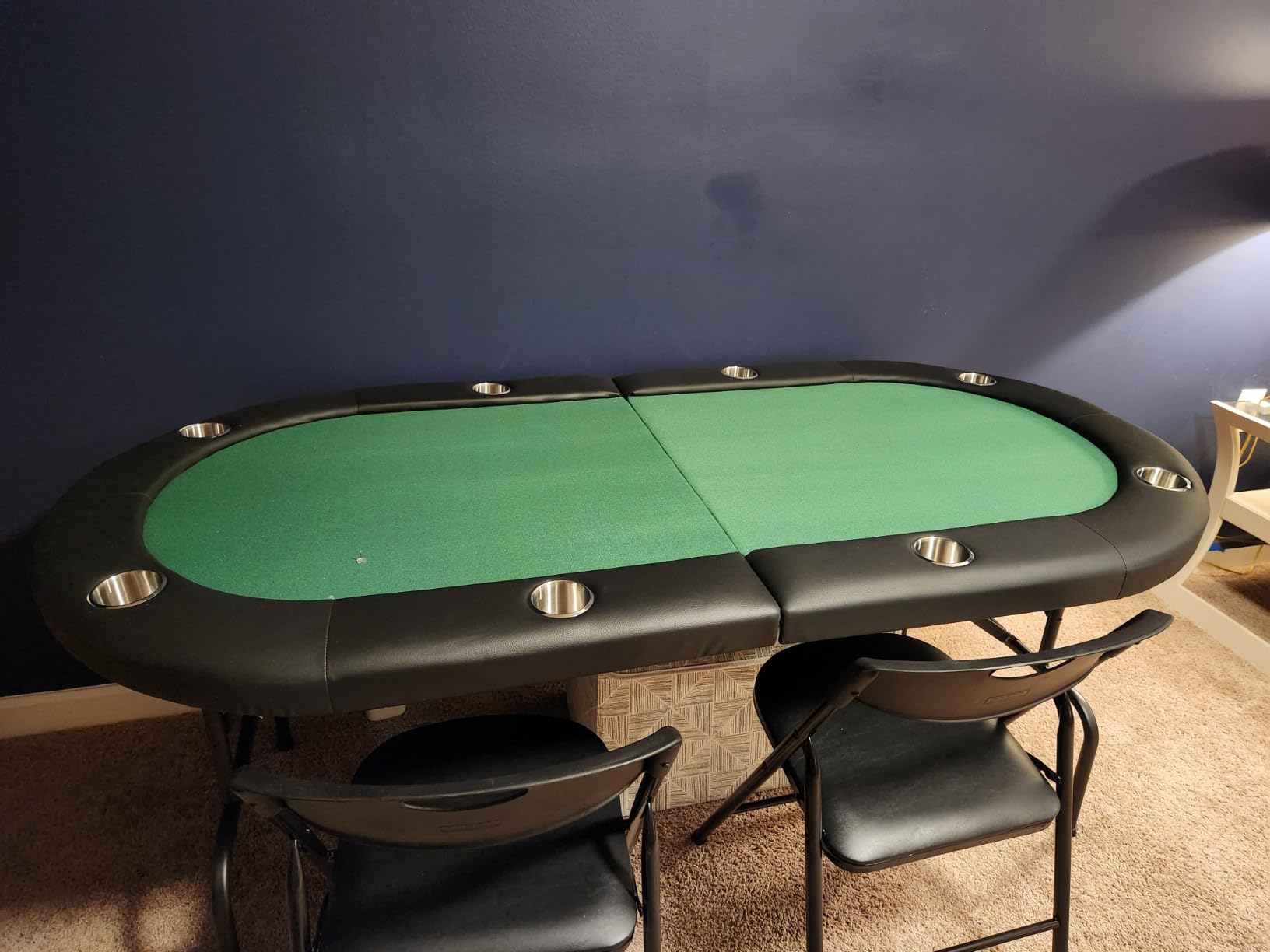 ECOTOUGE Poker Table Foldable, 8 Players Gaming Table w/Stainless Cup Holder & Portable Storage Bag, Folding Oval Blackjack Table for Texas Casino Leisure Game, No Assembly Required, Green customer photo 1