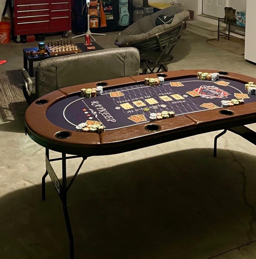 RAYKEEP Poker Table Foldable, 8 Player Folding Poker Tables w/Collapsible Legs, Casino Grade Felt, Padded Rails and Cup Holders, Portable Poker Table for Texas Hold'em Poker and Blackjack, 71 Inch customer photo 1