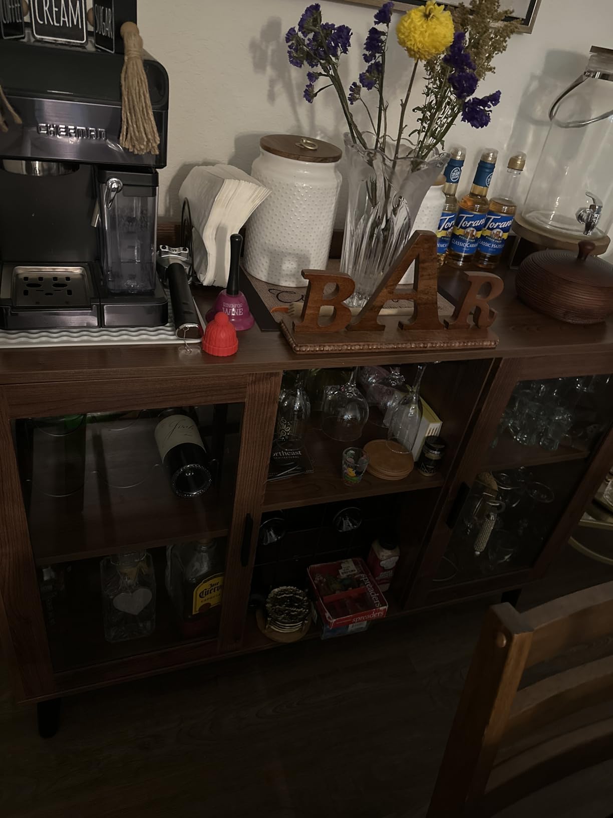 Loomie Wine Bar Cabinet with LED Light, Home Coffee Cabinet with Wine Rack and Glass Holder, Kitchen Buffet Sideboard W Storage Shelf, Freestanding Liquor Cabinet for Living Room, Dining Room (Black) customer photo 1