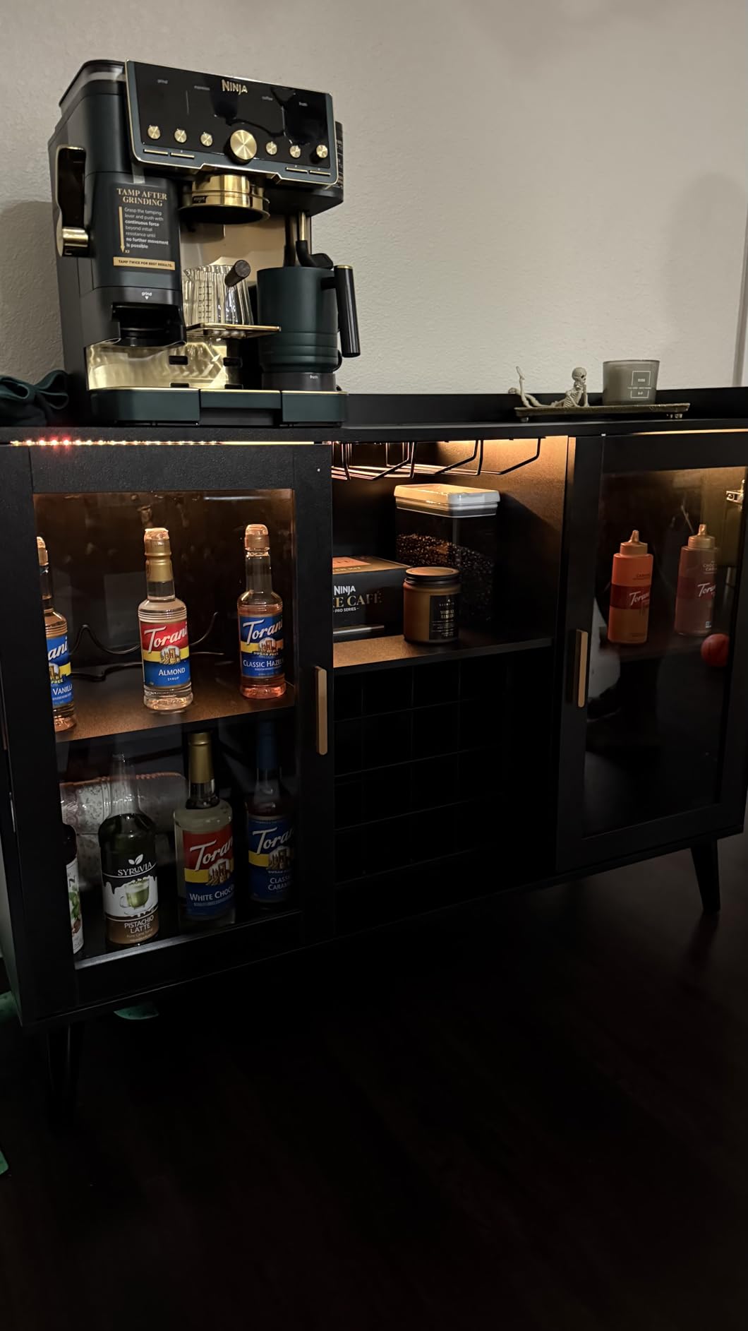 Loomie Wine Bar Cabinet with LED Light, Home Coffee Cabinet with Wine Rack and Glass Holder, Kitchen Buffet Sideboard W Storage Shelf, Freestanding Liquor Cabinet for Living Room, Dining Room (Black) customer photo 2