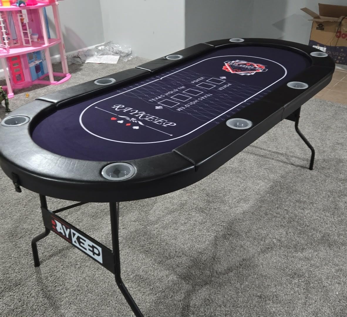 RAYKEEP 71 Inch Poker Table Foldable, 8 Player Folding Poker Tables w/Collapsible Legs, Casino Grade Felt, Padded Rails and Cup Holders, Portable Poker Table for Texas Hold'em Poker and Blackjack customer photo 1