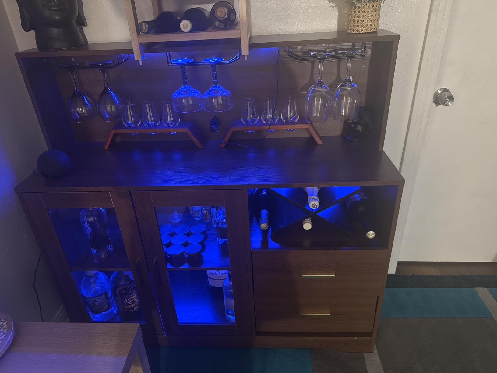 Bar Cabinet for Home with LED Light, Coffee Bar Cabinet with Wine & Glass Rack, Wine Cabinets with Drawers & Microwave Stand, Modern Liquor Cabinets for Kitchen, Living Room, Dining Room (Black) customer photo 1