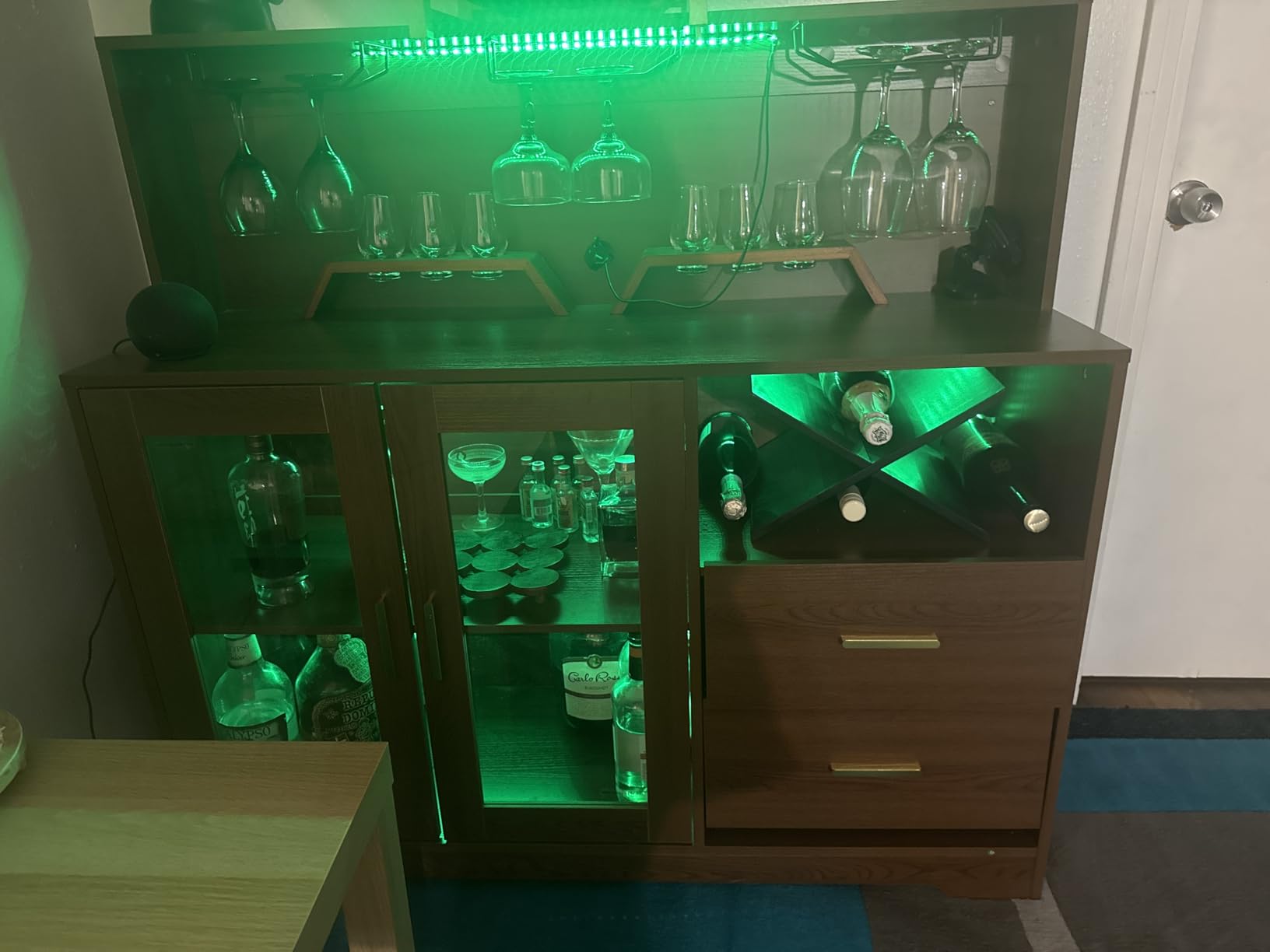 Bar Cabinet for Home with LED Light, Coffee Bar Cabinet with Wine & Glass Rack, Wine Cabinets with Drawers & Microwave Stand, Modern Liquor Cabinets for Kitchen, Living Room, Dining Room (Black) customer photo 2