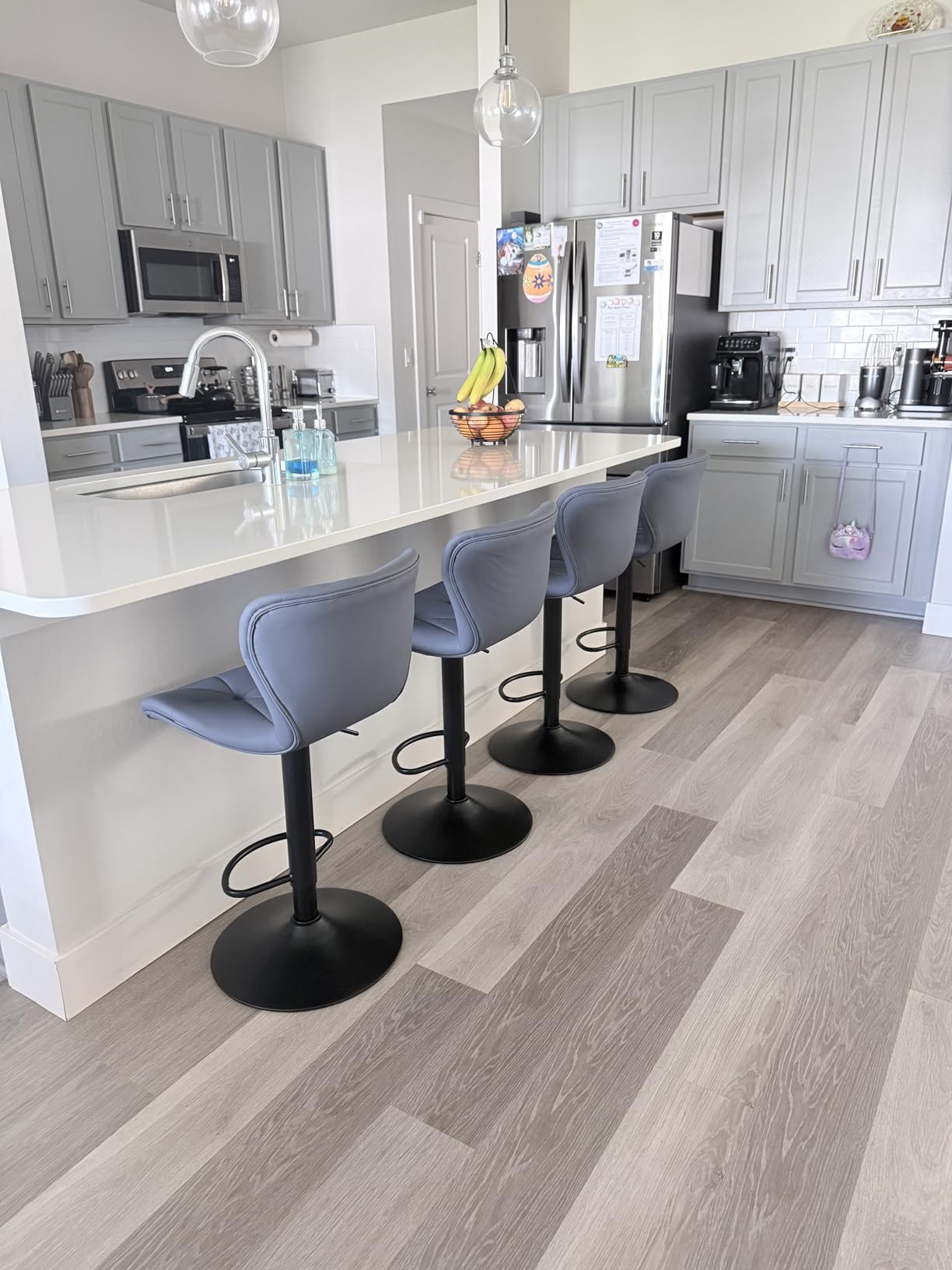 Nalupatio Modern Bar Stools Set of 2, Adjustable Faux Leather Upholstered Swivel Bar Stools, Counter Height Bar Chairs with Back for Kitchen Island, Black customer photo 1