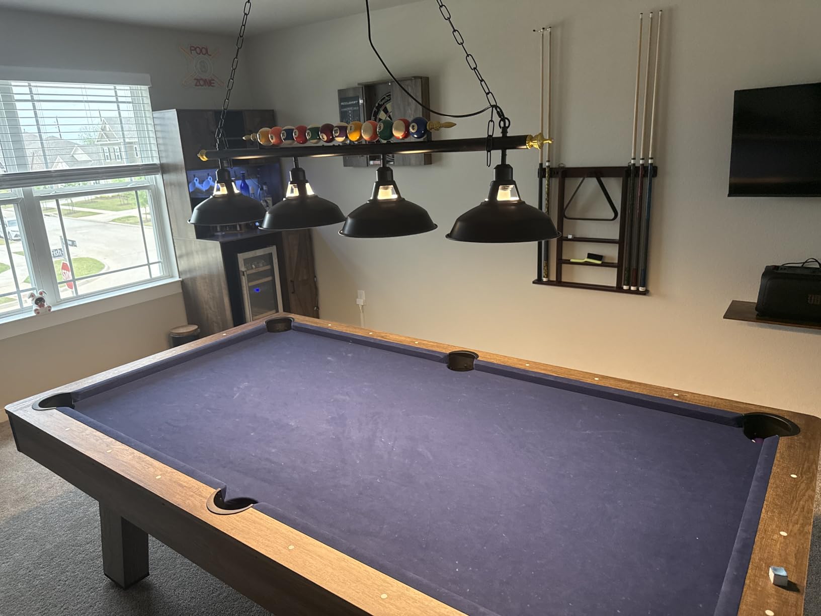 Rossesay Adjustable Pool Table Lights for 7'-8' Billiard Light Hanging Pool Table Fixture Lighting Pendant Lamp with Metal Shades for Game Rooms (Bulb Not Included)(Black,4 Lights) customer photo 1