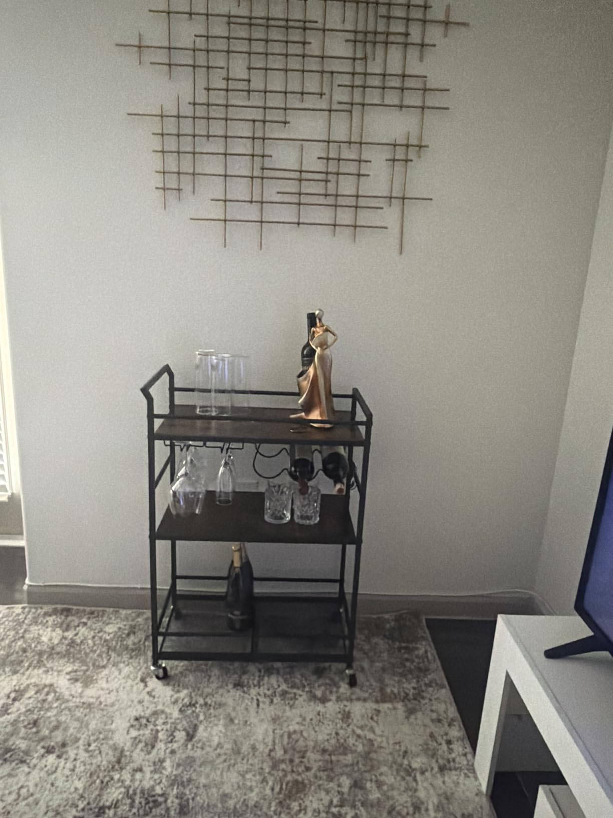 TUTOTAK Bar Cart, Home Bar Serving Cart with 3-Tier Shelf, Drink Cart with Wine Rack, Glass Holder, Rolling bar carts for the Home, Living Room, Brown BC01BB035 customer photo 2