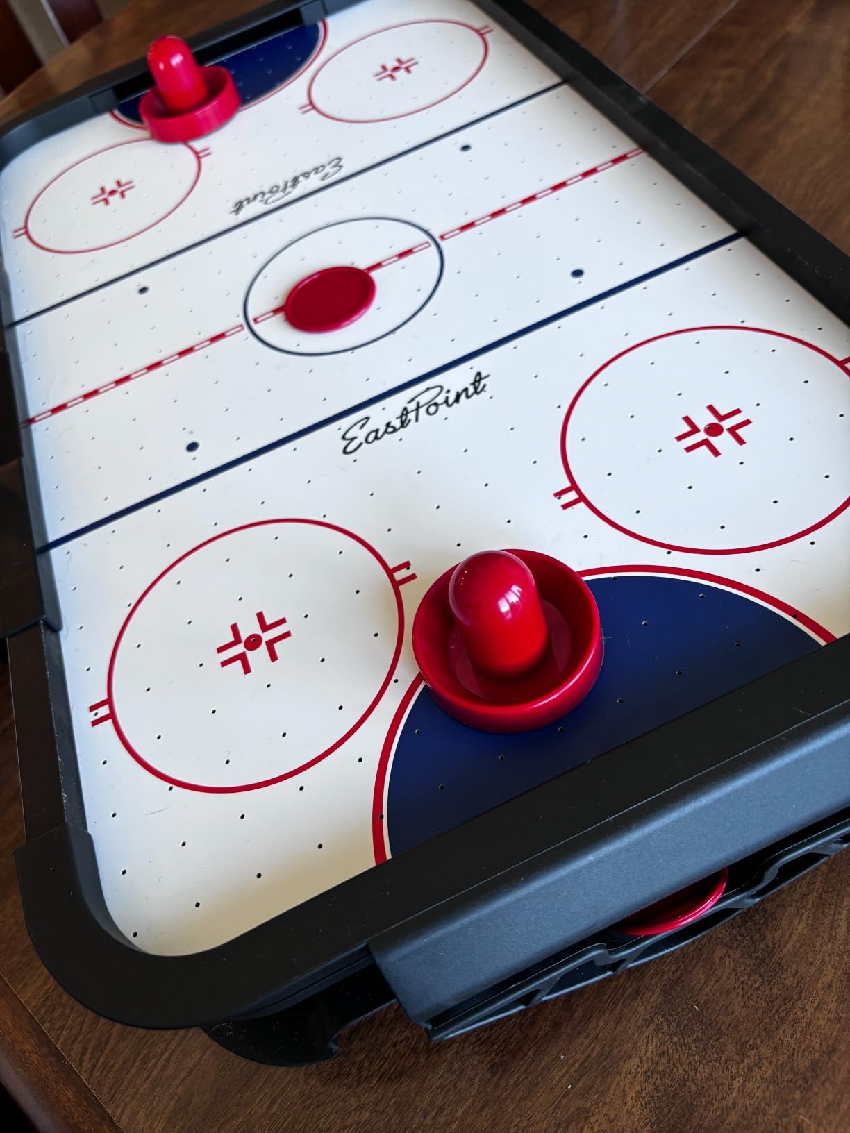 EastPoint Tabletop Air Hockey Table Pro - Black & White - LED Scoreboard for Hockey Game - Includes Pucks & Pushers for Table Games for Kids - Compact Durable Design for Tabletop Play customer photo 1