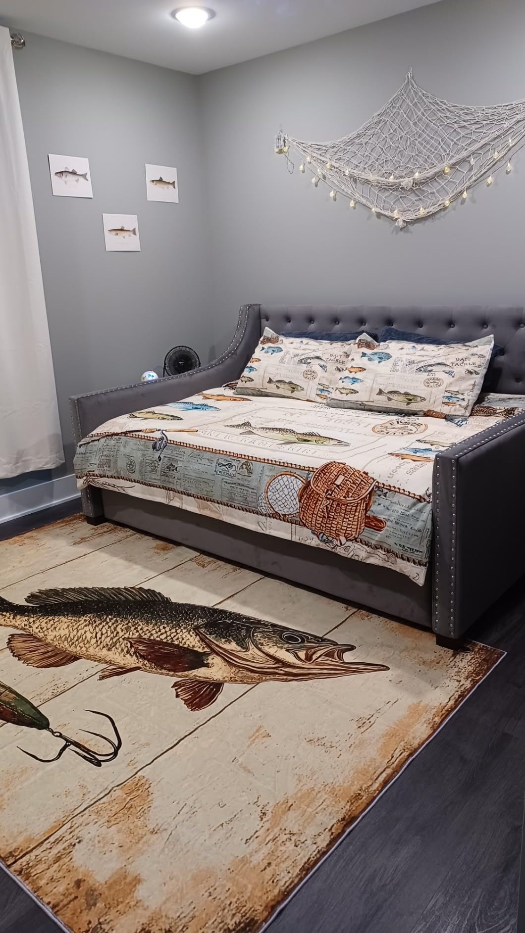Fishing Rugs for Man Cave - 2x3 Rug - Bass Fish Wildlife Rustic Area Rug - Big Pike Hunting Rugs - Wild Animal Carpet customer photo 1
