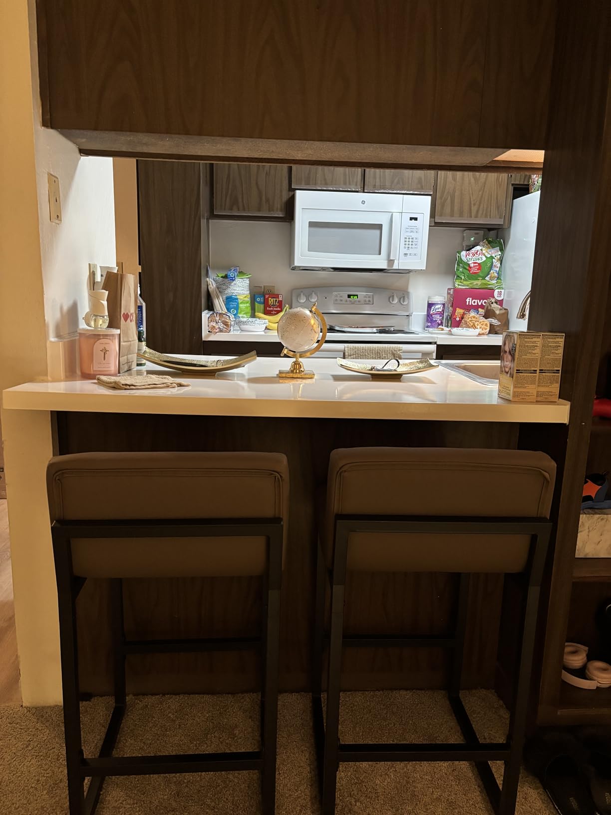 FIRAVOE Counter Height Bar Stools Set of 4, Upholstered Barstools with Back, Bar Chairs with Thickened Metal Legs, PU Leather Counter Stools for Kitchen Island (Coffee Brown, 4Pcs 26