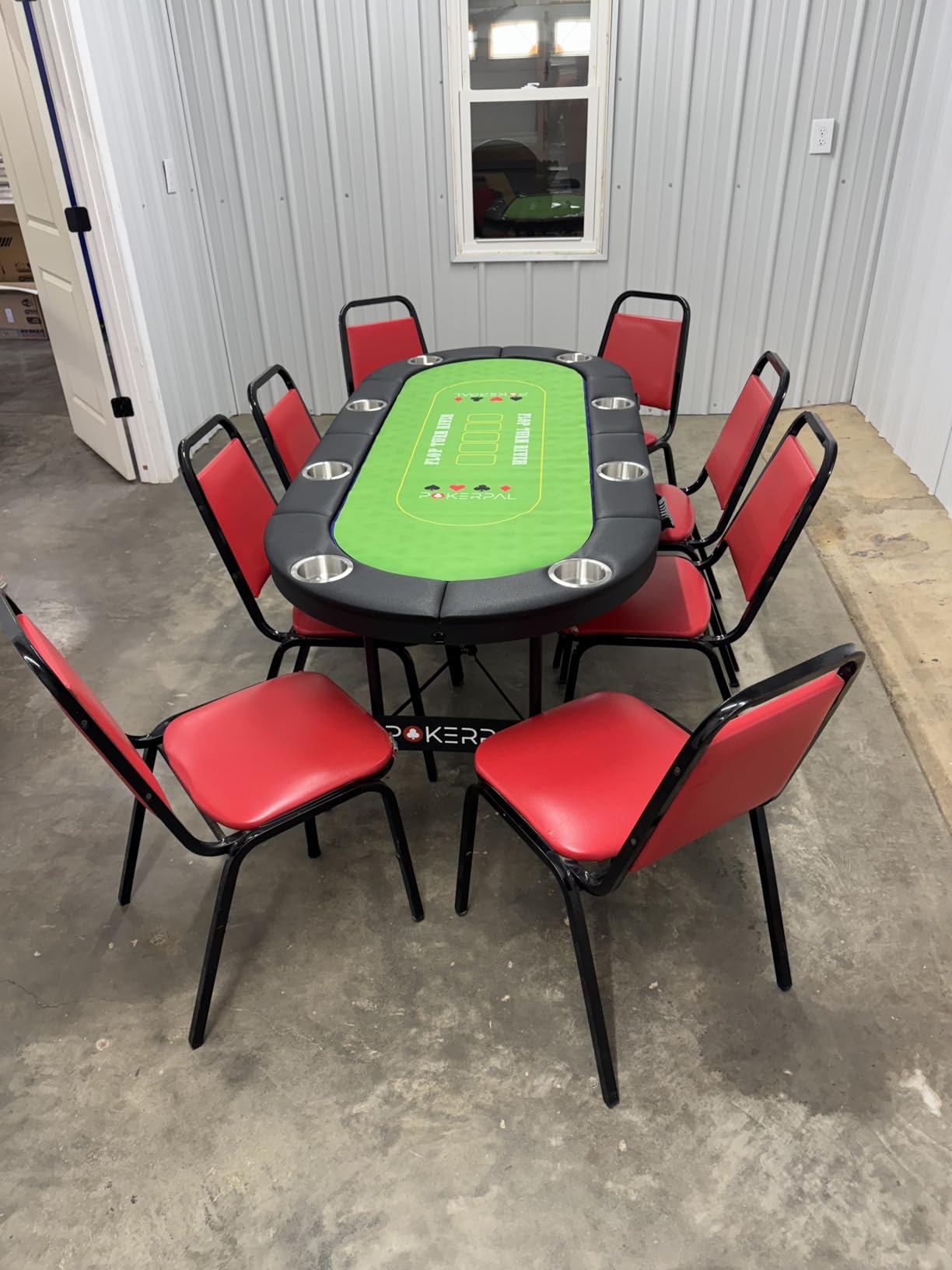 8 Player Poker Table with 2 Interchangeable Game mats, Texas Hold'em Poker and Blackjack, Collapsible Casino Table with Padded Rails and XXL Cup Holders for Wine and Whiskey Glasses, (71 in) customer photo 2