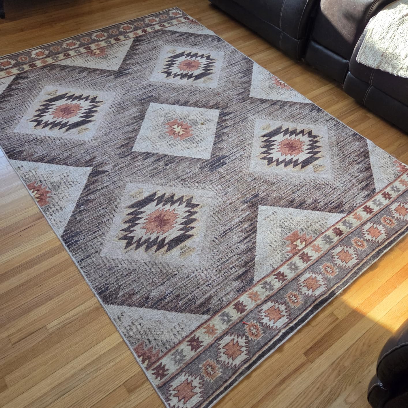Area Rug 5x7 Rug Machine Washable Non-Slip Low Pile Print Pattern Western Rug for Living Room Bedroom Entryway Tribal Series -Black customer photo 2