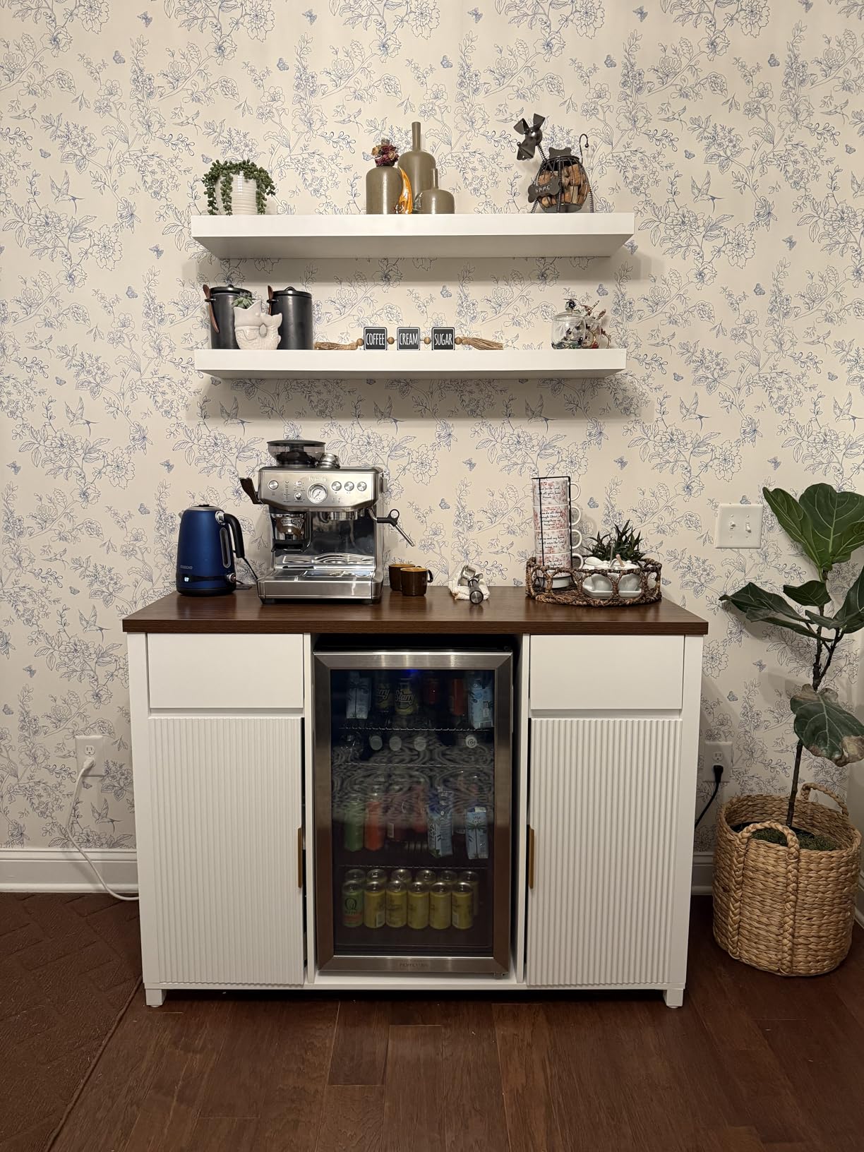 GDLF Large Coffee Bar Cabinet with Fridge Space, Mini Fridge Cabinet with Wine Storage, Buffet Sideboard Table for Home, Fluted Modern Design,53.2