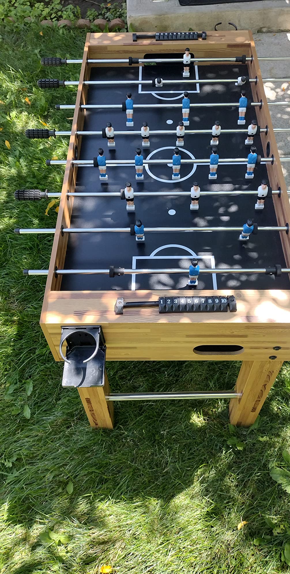SereneLife 48in Competition Sized Foosball Table - Height Adjustable Arcade Soccer Set for Home, Game Room, Man Cave - Includes 2 Balls & 2 Fold-Out Cup Holders, Natural customer photo 1