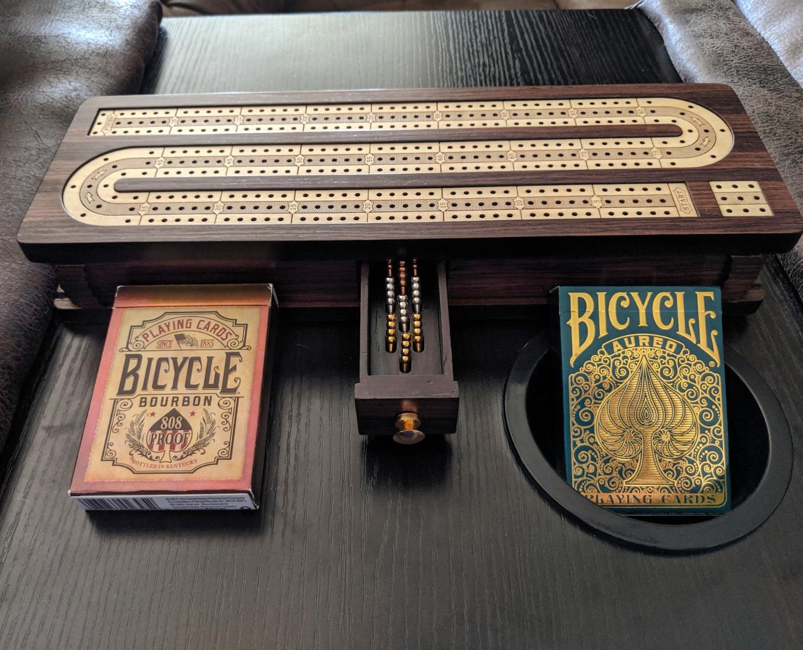 House of Cribbage - Continuous Cribbage Board/Box Inlaid in Rosewood/Maple 12