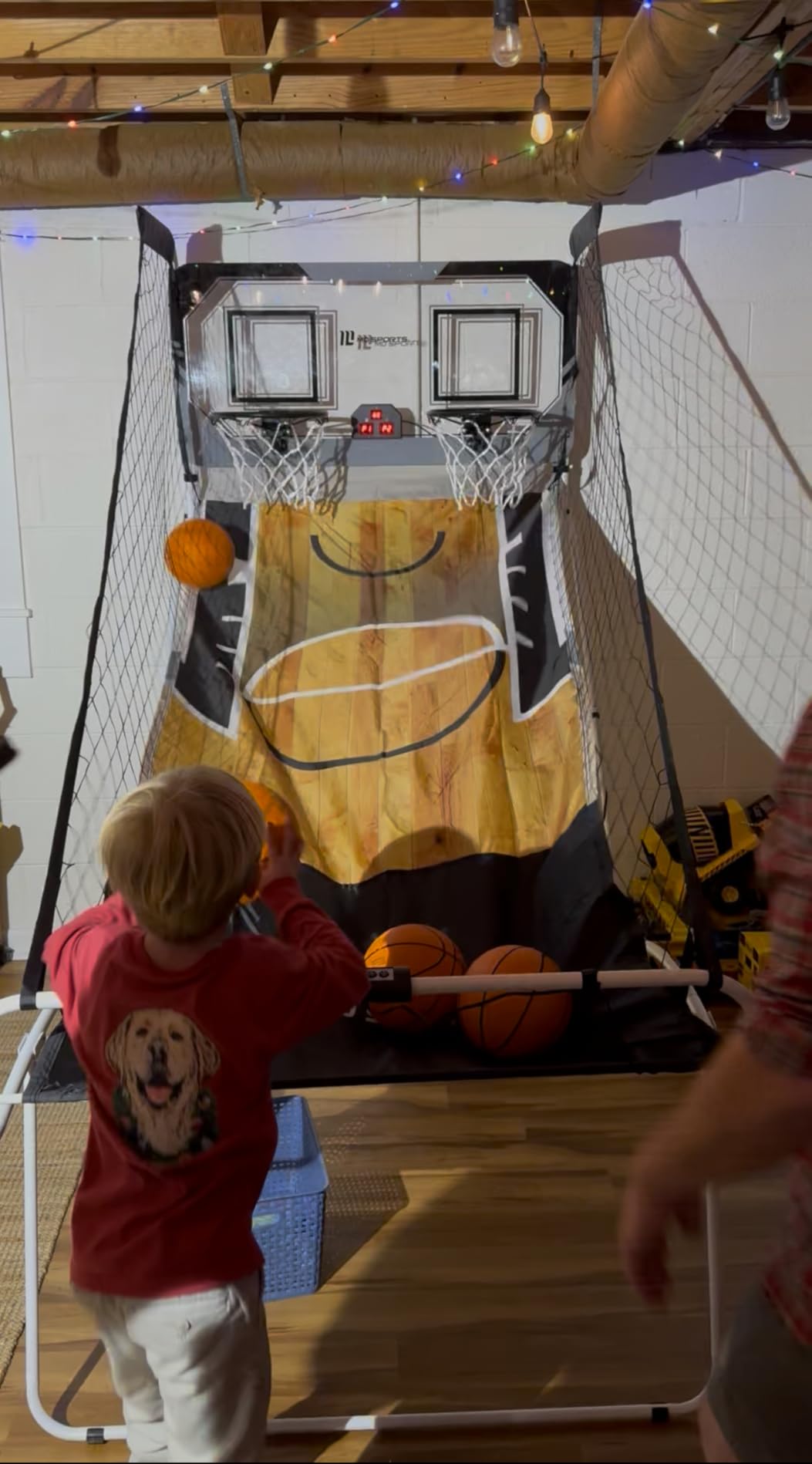 Hall of Games EZ Fold Premium Indoor Arcade Basketball Game with Steel Frame and Polycarbonate Backboard, Dual Shot Electronic Scoring with 6 Size 3 Balls Included, Perfect for Basement Game Rooms customer photo 1