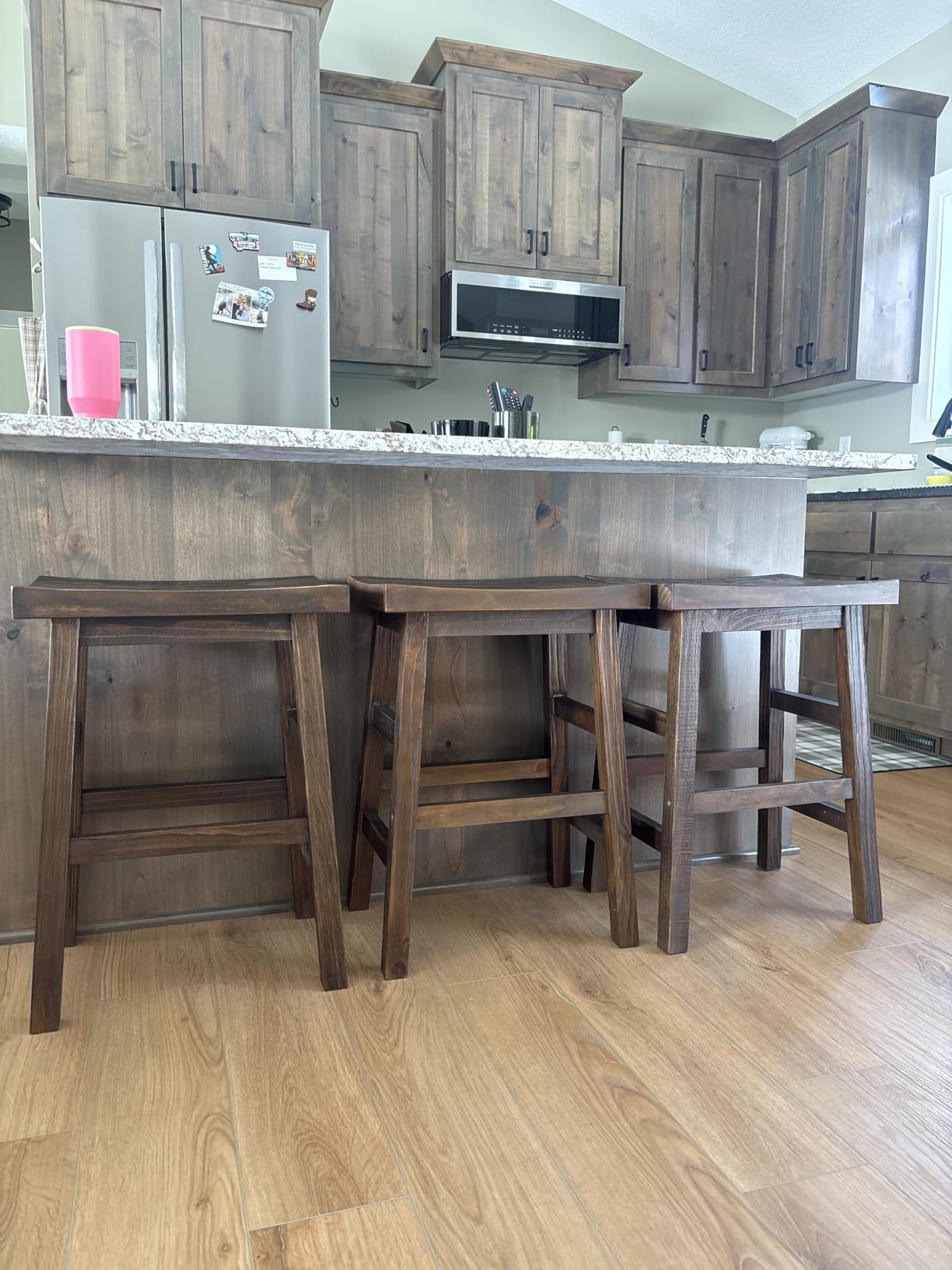 Alaterre Furniture Pomona Dining Bar Stool - 26-Inch Small Counter Height Bar Stool with Backless Saddle Seat and Footrests - Solid Wood Barstool for Kitchen and Dining Room Seating (Rustic Brown) customer photo 1