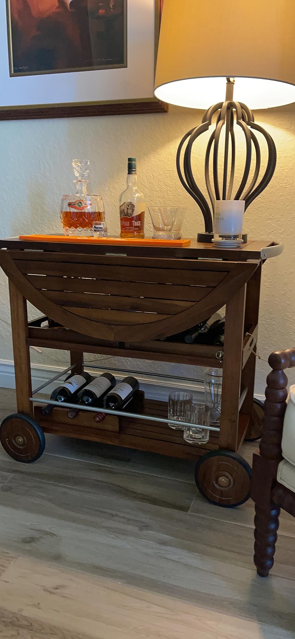Christopher Knight Home Tillary Tiller Outdoor Acacia Wood Bar Cart Aluminum Accents, Dark Oak/Shiny Powder Coating customer photo 1