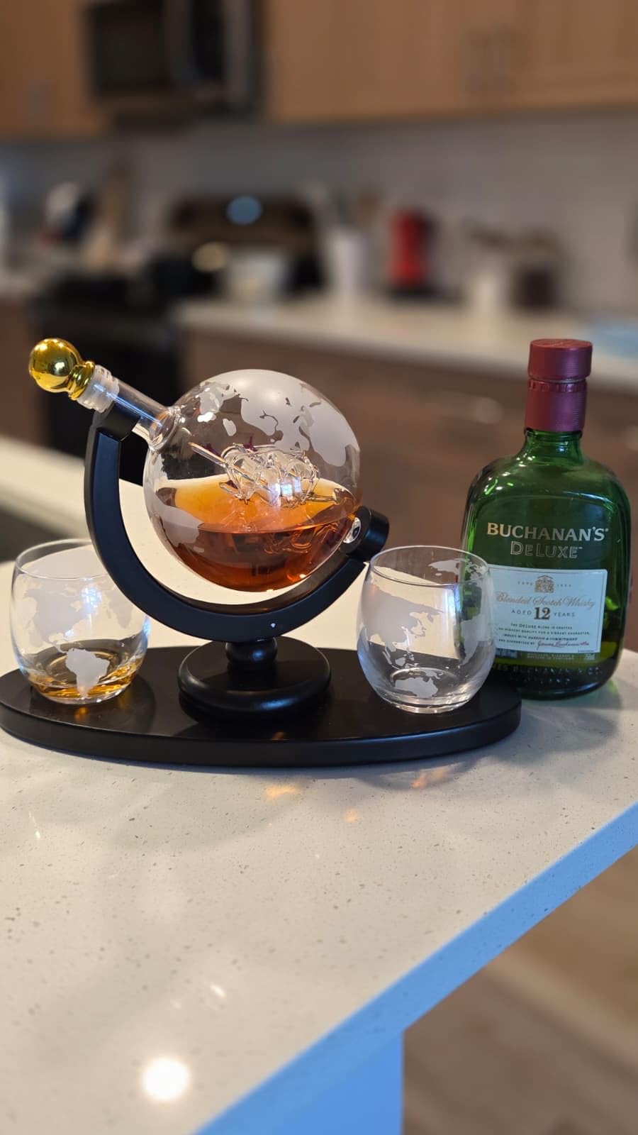 Godinger Whiskey Decanter Globe Set with 4 Etched Glasses for Liquor, Scotch, Bourbon, Vodka customer photo 1