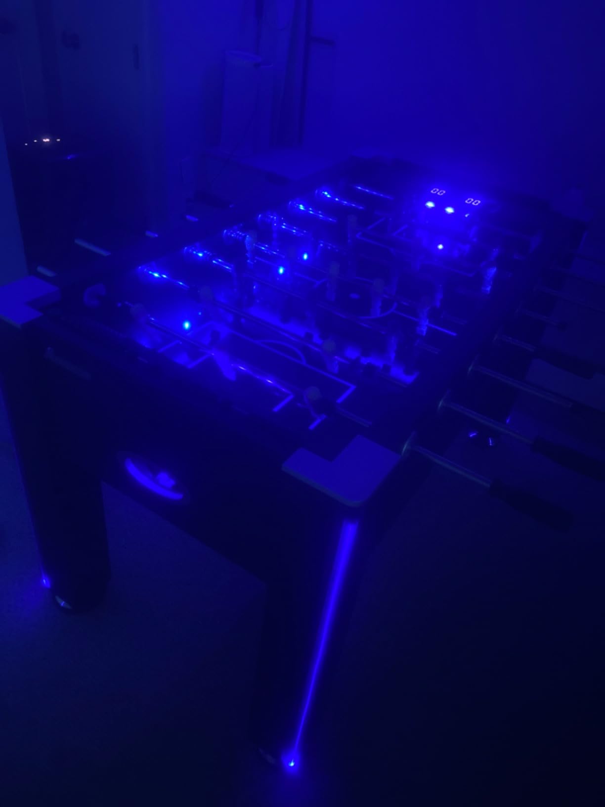 Atomic Azure LED Foosball Table - Light Up Arcade Style Table with In-Rail LED Lighting, Music, Electronic Scoring, Glow Foosball, 47