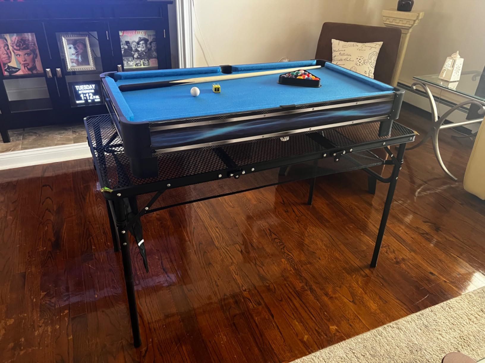 Hathaway Breakout 40-in Tabletop Billiards Set for Dining or Game Tables - Compact Blue Pool Playing Surface with Cue Sticks, Ball Kit, Triangle, Chalk & Brush - Lightweight Portable Indoor Fun customer photo 1