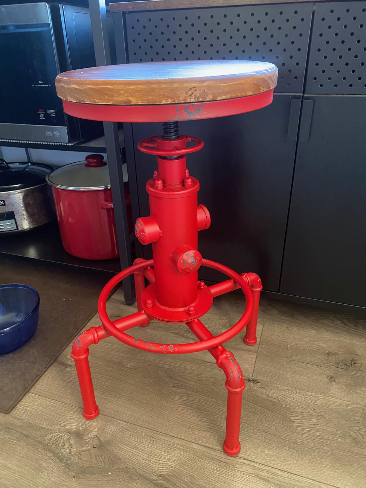 Topower Aged Antique Vintage Industrial Barstool Solid Wood Water Pipe Fire Hydrant Design Cafe Coffee Industrial Bar Stool Set of 2 Antique Red customer photo 1