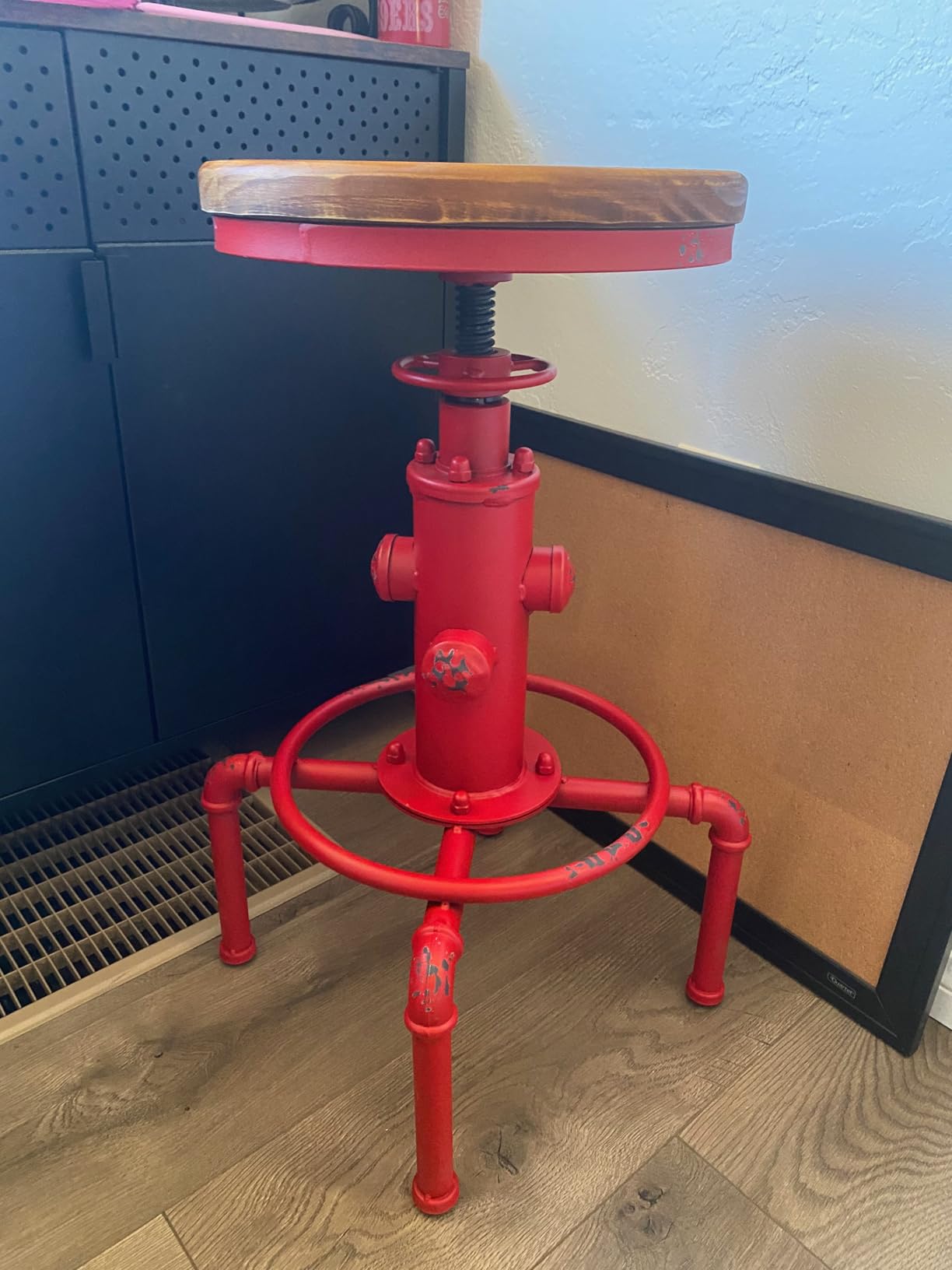 Topower Aged Antique Vintage Industrial Barstool Solid Wood Water Pipe Fire Hydrant Design Cafe Coffee Industrial Bar Stool Set of 2 Antique Red customer photo 2