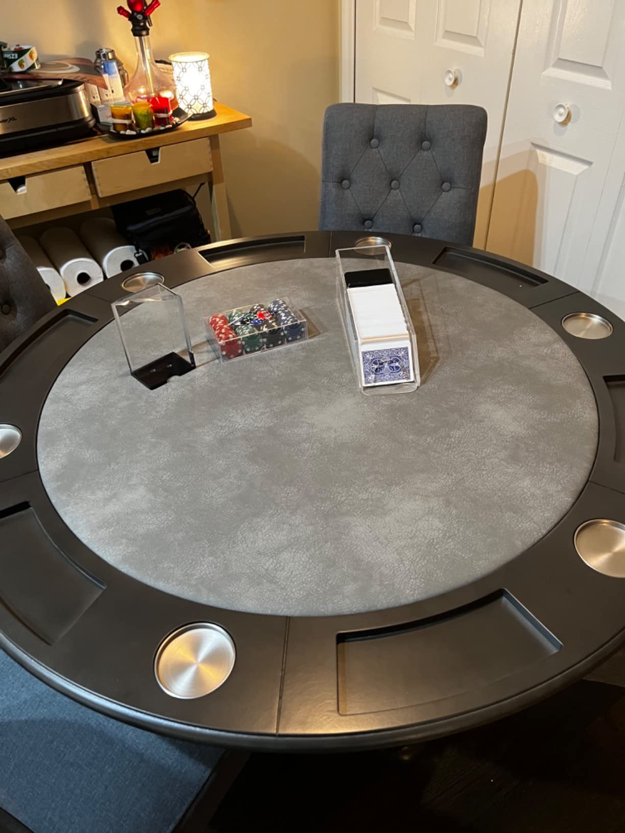 Sunset Trading Vegas Dining and Poker Table, 2 in 1 Game, Gray/Black/Off-white customer photo 2