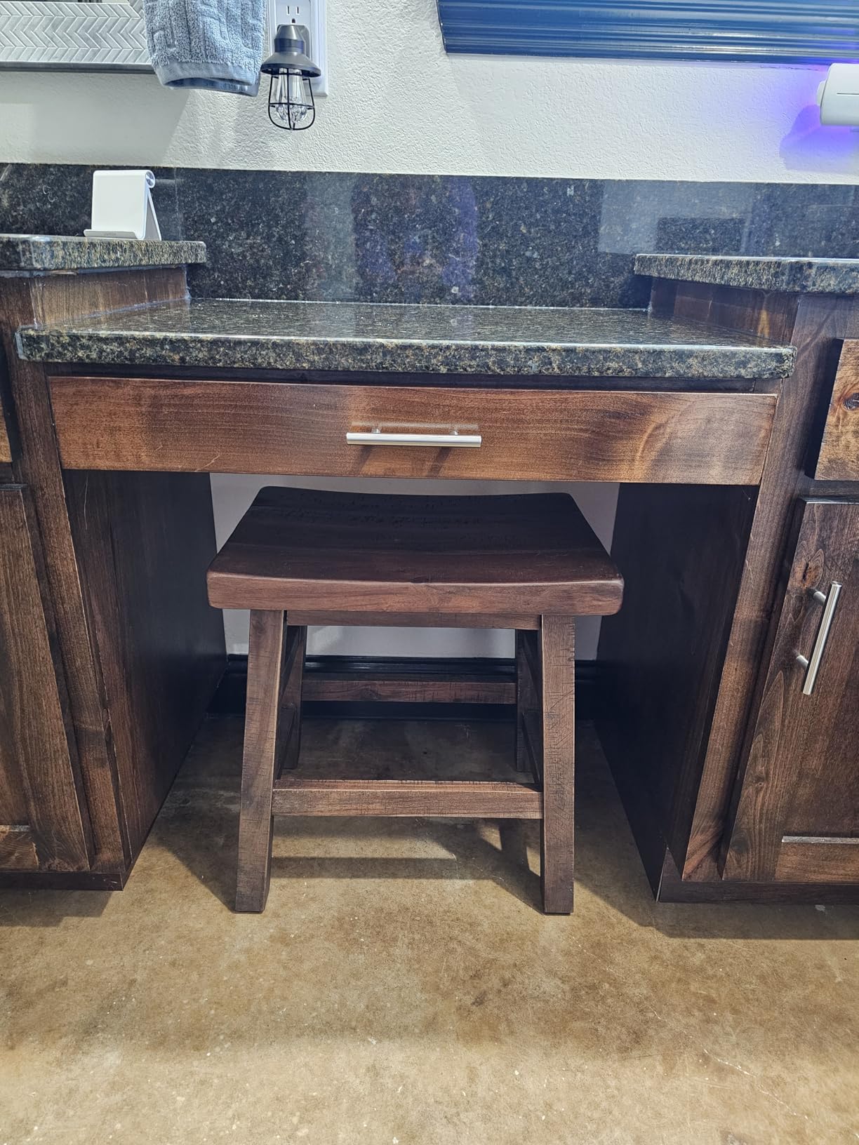 Alaterre Furniture Durango 26-Inch Tall Industrial Wood Counter-Height Stool Bar Stool, Kitchen, Seating, Vintage-Style Saddle Seat, Comfort, Rustic Industrial, Light or Dark Tone Lacquer Finish customer photo 1