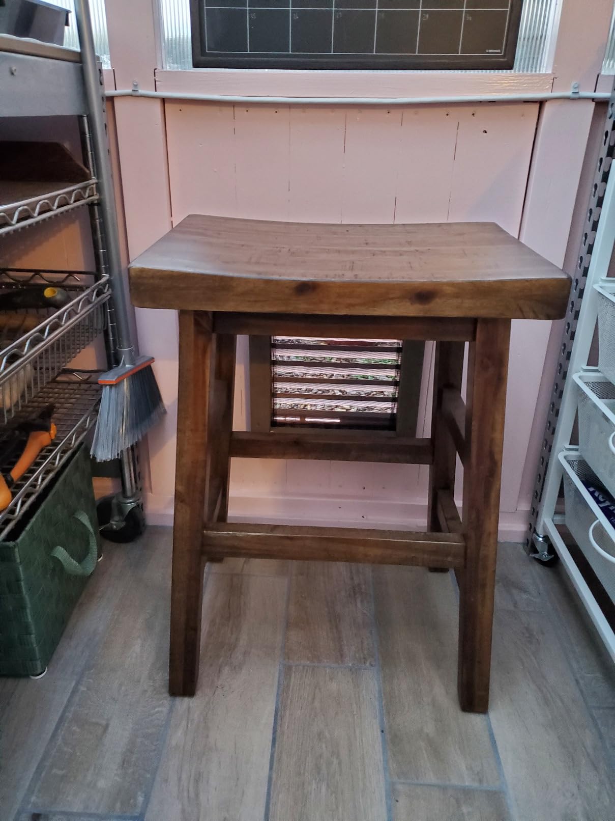 Alaterre Furniture Durango 26-Inch Tall Industrial Wood Counter-Height Stool Bar Stool, Kitchen, Seating, Vintage-Style Saddle Seat, Comfort, Rustic Industrial, Light or Dark Tone Lacquer Finish customer photo 2