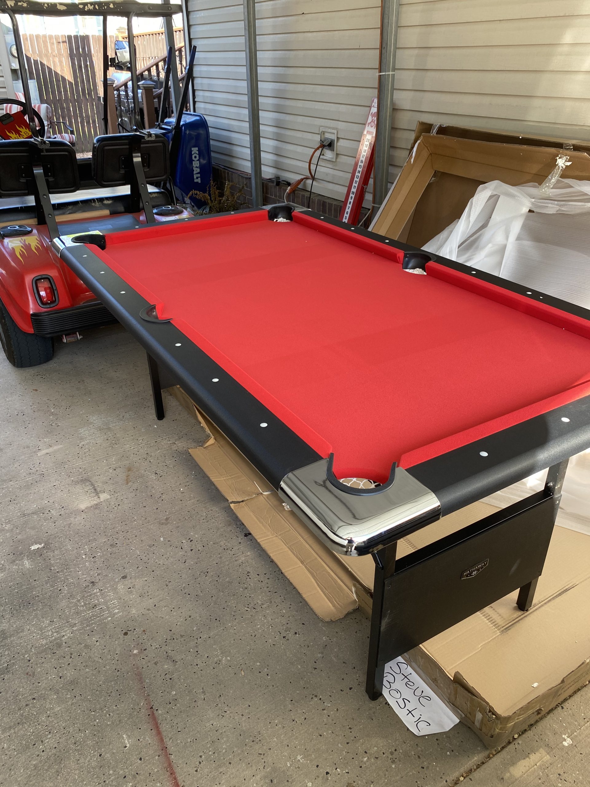 Hathaway Fairmont 6 Foot Folding Pool Table - Includes Full Set of Billiard Balls, Cues, Chalk, Triangle, and Carrying Bag - Portable Billiard Table with Red Felt, Black Finish customer photo 2