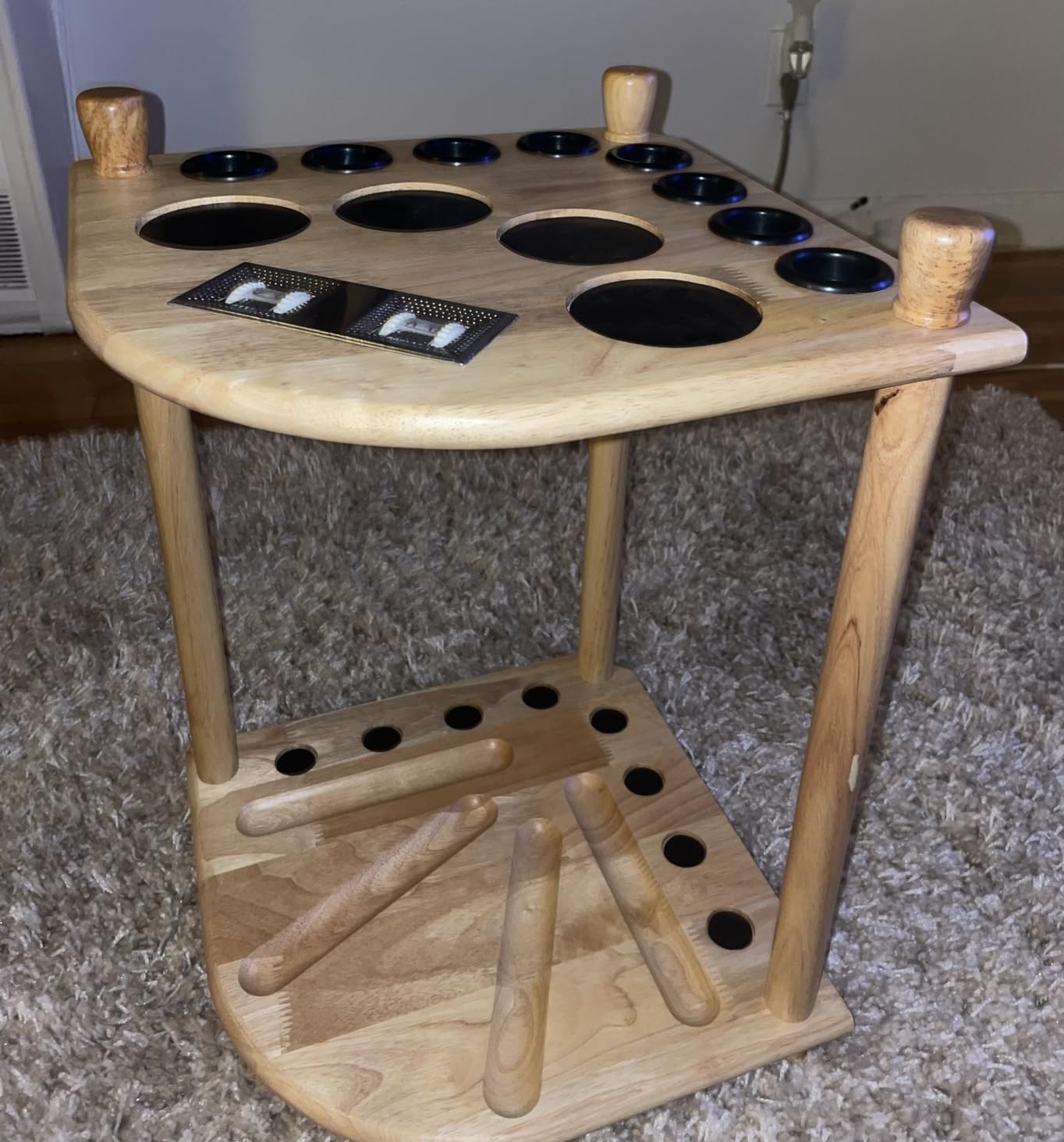 ISZY Billiards Pool Stick Holder - Cue Rack Only - Wood Stand Holds 8/10 Billiard Sticks, a Full Set of Balls & Includes 4 Score Counters - Pool Accessories (Mahogany-Hold10 Sticks) customer photo 2