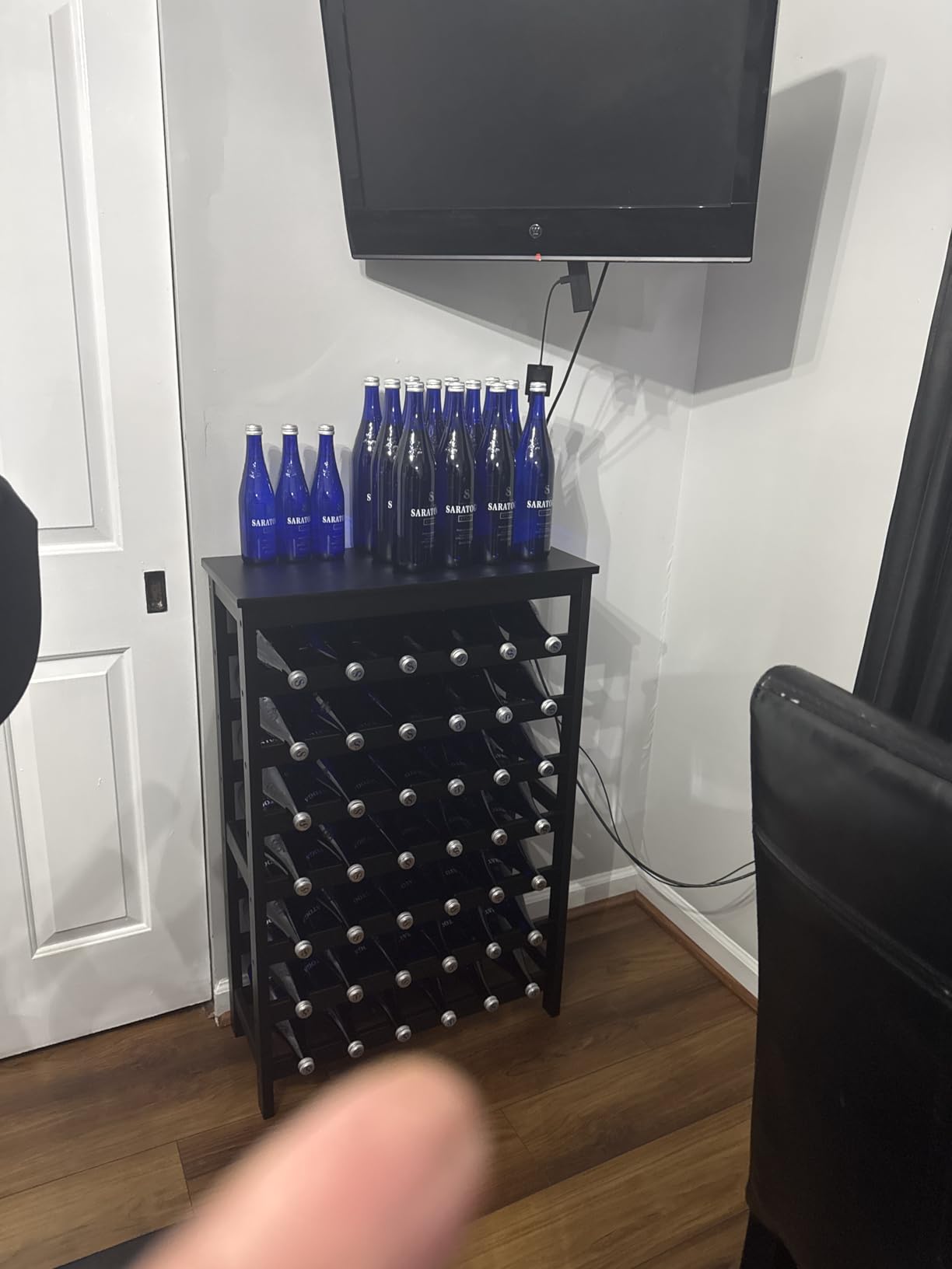 SONGMICS 42-Bottle Wine Rack Free Standing Floor, 7-Tier Display Wine Storage Shelves with Table Top, Bamboo Wobble-Free Bottle Holder customer photo 1