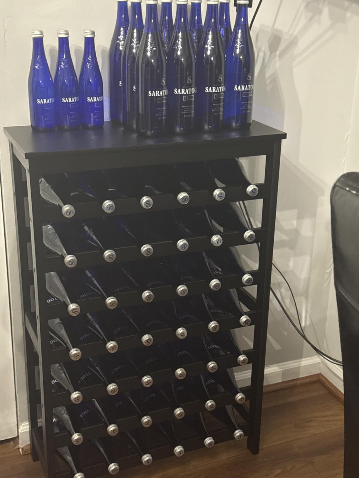 SONGMICS 42-Bottle Wine Rack Free Standing Floor, 7-Tier Display Wine Storage Shelves with Table Top, Bamboo Wobble-Free Bottle Holder customer photo 2