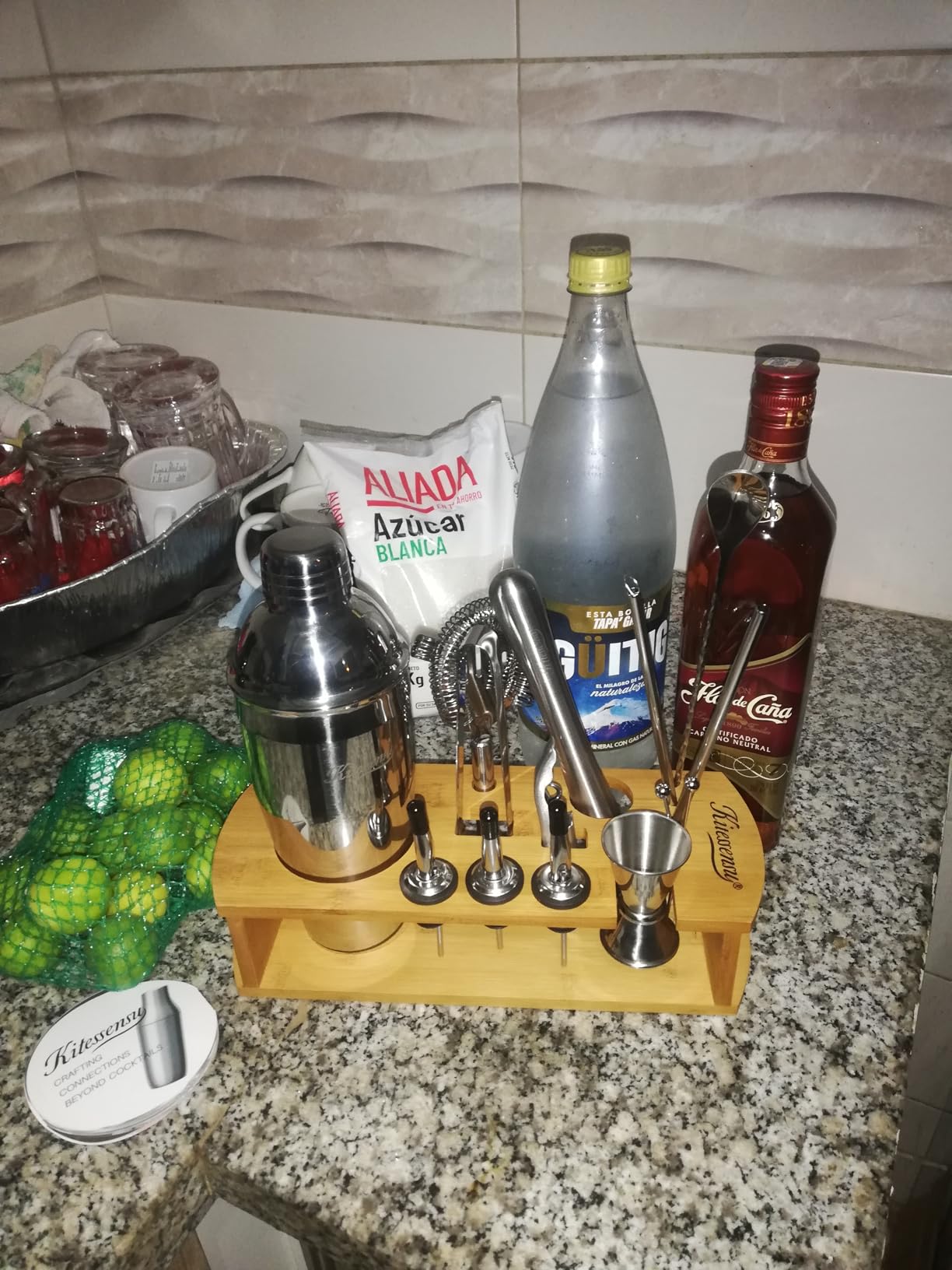 KITESSENSU Cocktail Shaker Set Bartender Kit with Stand | Bar Set Drink Mixer Set with All Essential Accessory Tools: Martini Shaker, Jigger, Strainer, Mixer Spoon, Muddler, Liquor Pourers | Silver customer photo 2
