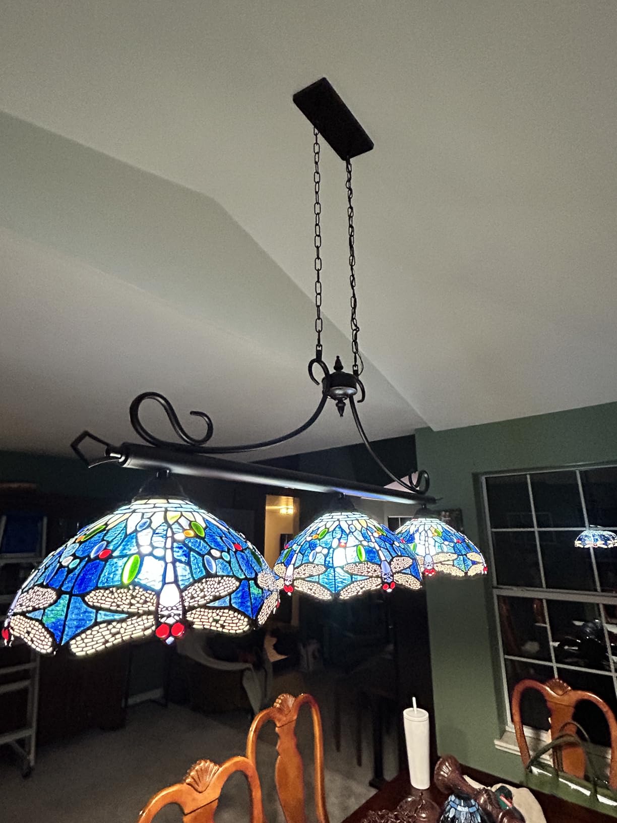 Capulina Tiffany Lamp Stained Glass Pool Table Light 3-Light 45 Inches Wide Antique Blue Dragonfly Tiffany Style Pendant Light Chandelier for Dining Room Kitchen Island Farmhouse Billiard customer photo 1
