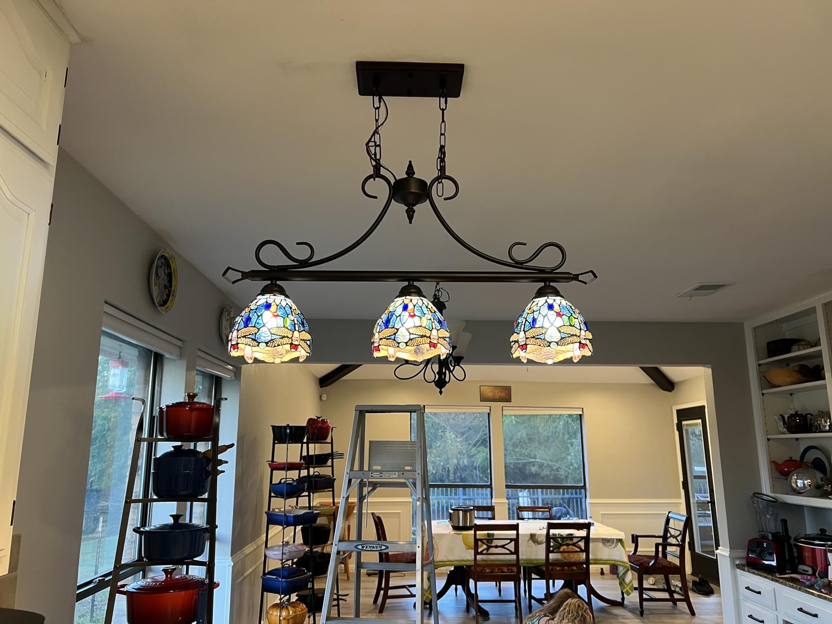 Capulina Tiffany Lamp Stained Glass Pool Table Light 3-Lights 7 Inches Wide Antique Blue Dragonfly Tiffany Style Chandelier Pendant Light for Kitchen Island Dining Room Billiards Room Farmhouse customer photo 1