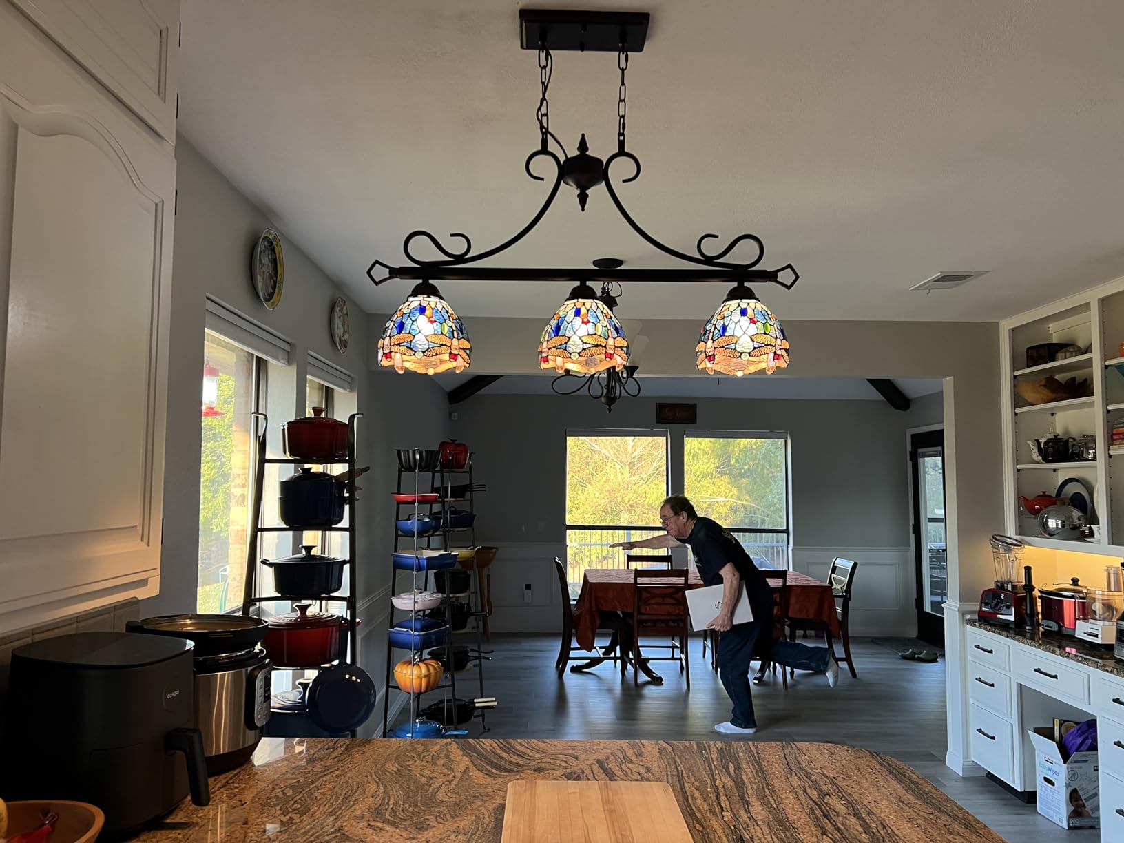 Capulina Tiffany Lamp Stained Glass Pool Table Light 3-Lights 7 Inches Wide Antique Blue Dragonfly Tiffany Style Chandelier Pendant Light for Kitchen Island Dining Room Billiards Room Farmhouse customer photo 2