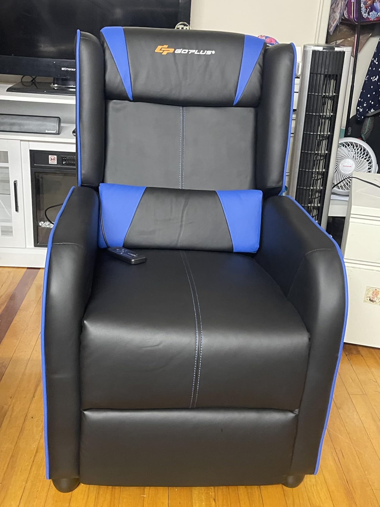 Goplus Massage Gaming Recliner Chair, Racing Style PU Leather Single Recliner Sofa with Footrest, Adjustable Modern Living Room Recliners, Ergonomic Home Theater Recliner Seat customer photo 1